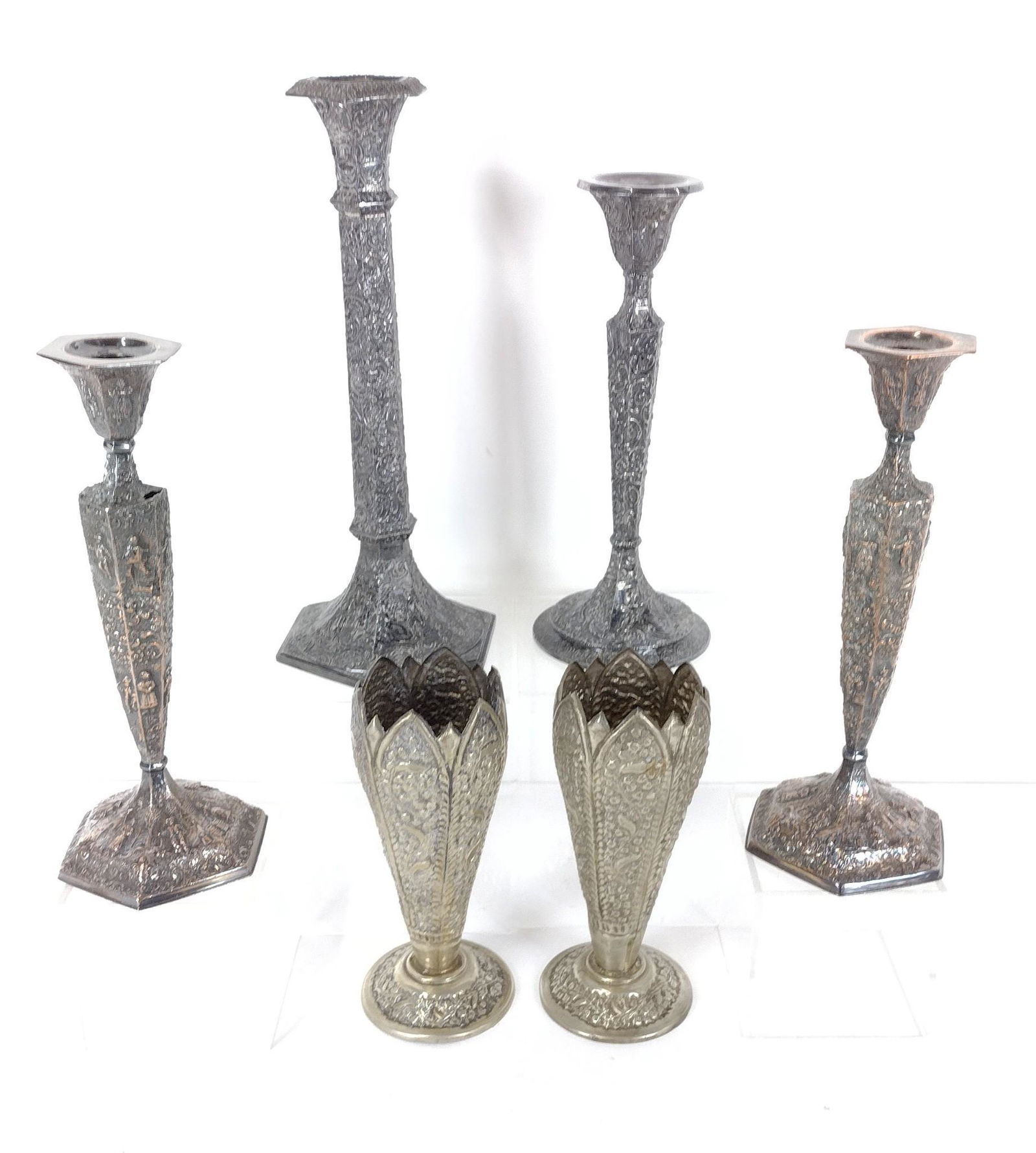 6 Pcs Silverplate Candlesticks and Vases (1 of 17)