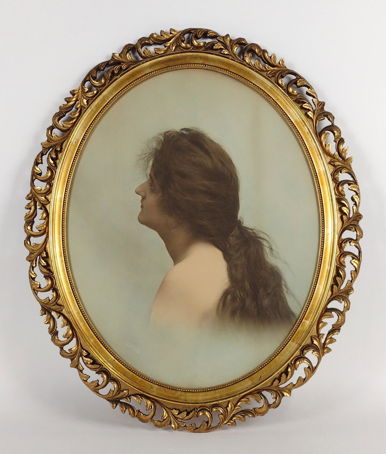 James Arthur 1901 Portrait of a Woman: Overall with frame 24-1/2" high X 20-1/2" wide. DM IMPORTANT: Before bidding, please read the terms and conditions. When you registered for the auction you agreed to these terms and will be required t