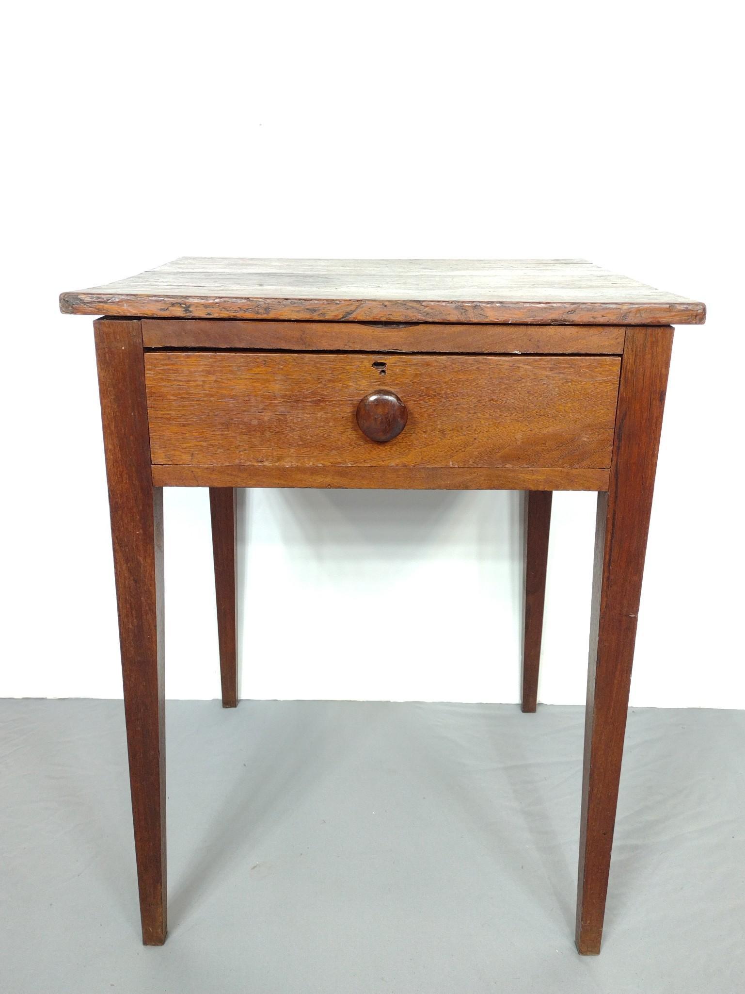 Single Drawer Work Table: 23" wide X 21-1/4" deep X 29-1/2" high. Has scratches. MG. IMPORTANT: Before bidding, please read the terms and conditions. When you registered for the auction you agreed to these terms and will be re