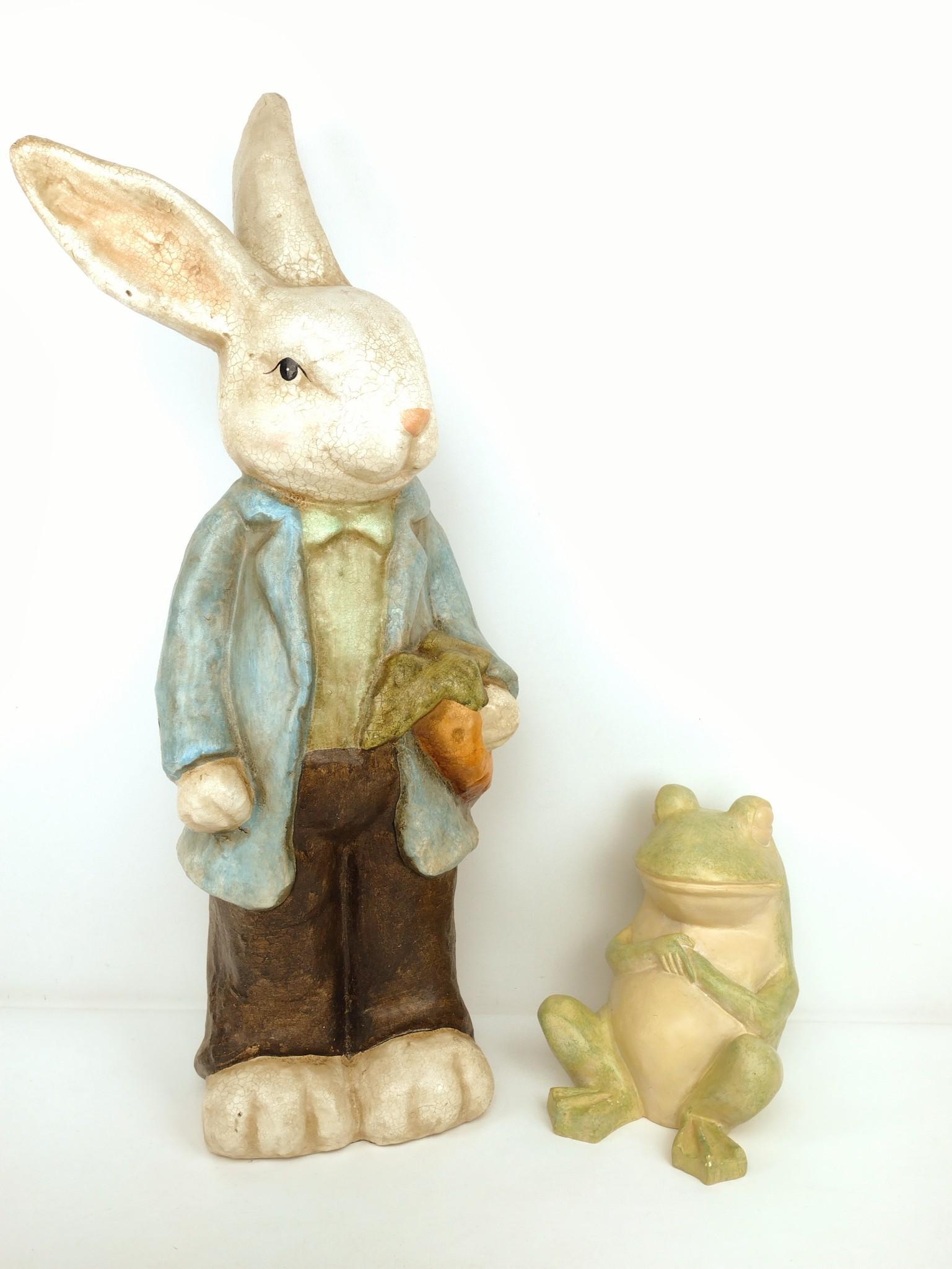 27-1/2" Paper Mache Rabbit & Ceramic Frog (1 of 4)