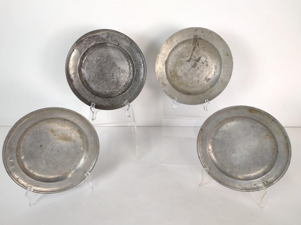 4 19th c English Pewter Plates (1 of 7)