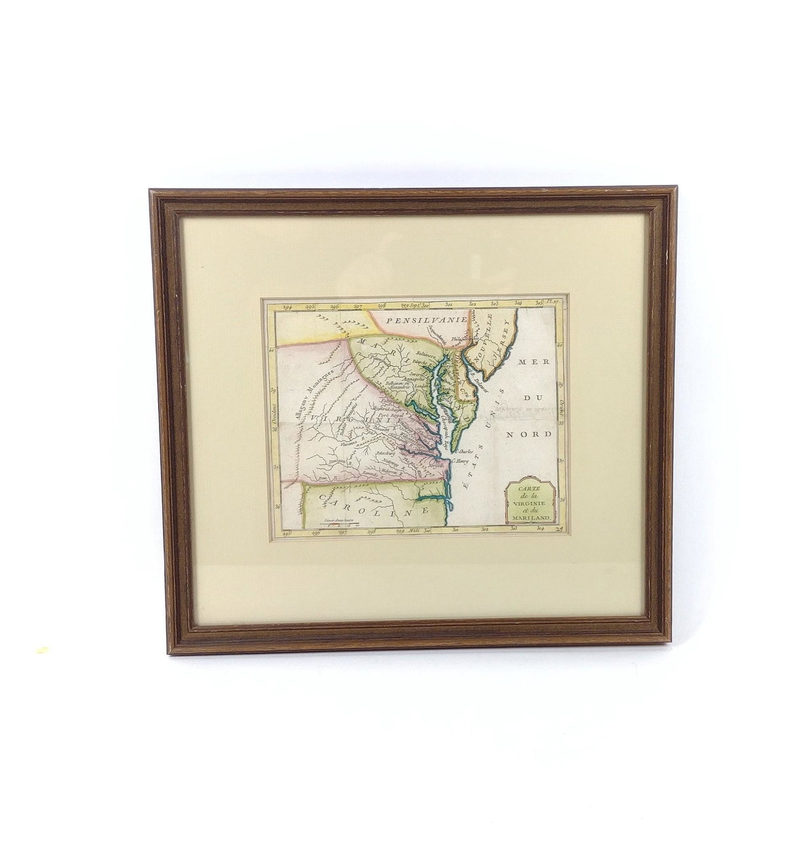 Antique Map of Virginia and Maryland: 13-1/2" high by 15" wide. MEG IMPORTANT: Before bidding, please read the terms and conditions. When you registered for the auction you agreed to these terms and will be required to comply with them.