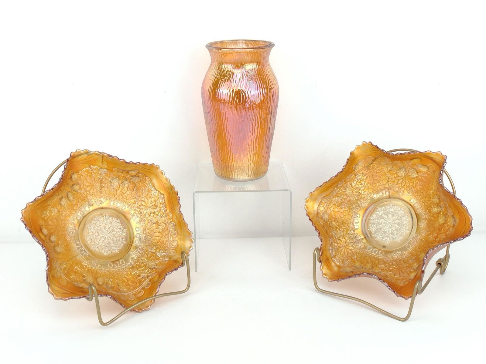 3 Pcs Carnival Glass Incl Marigold & Rope Bowl (1 of 4)