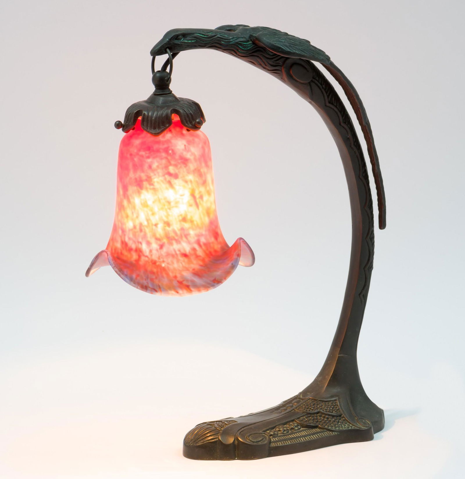 Art Deco Bronze Eagle Lamp with Shade (1 of 6)