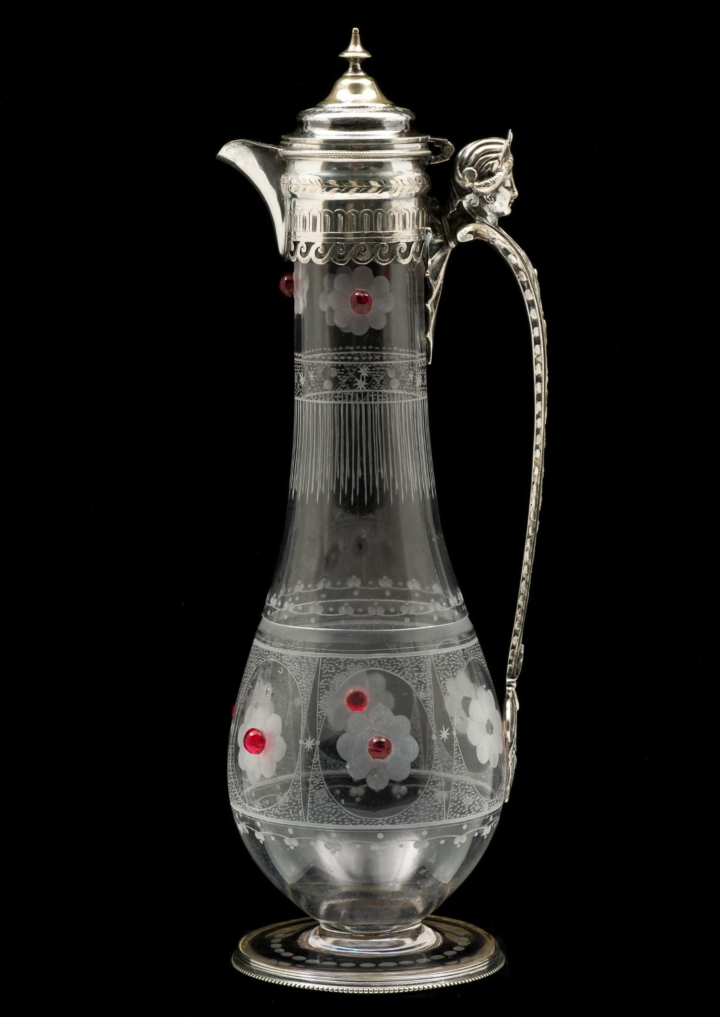 Etched Ewer with Silver Plate Mounts (1 of 4)