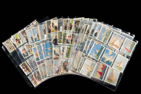 6 Full & Partial Sets Racing Cigarette Cards: Full sets include two sets Racing Yachts, series of 25, from paintings by Charles Pears, R.I., issued by John Player & Sons; Castrol Series of Racing Cars, series of 24, issued in 1955 by Castrol. Par