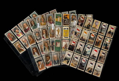 3 Full Sets Military Cigarette Cards: Includes Leader of Men, series of 50, issued by Ogden's; series of 12 reproductions of recruiting poster issued by W.D. & H.O. Wills; Flags of the Empire, series of 25, issued by W.D. & H.O. Wills. RM