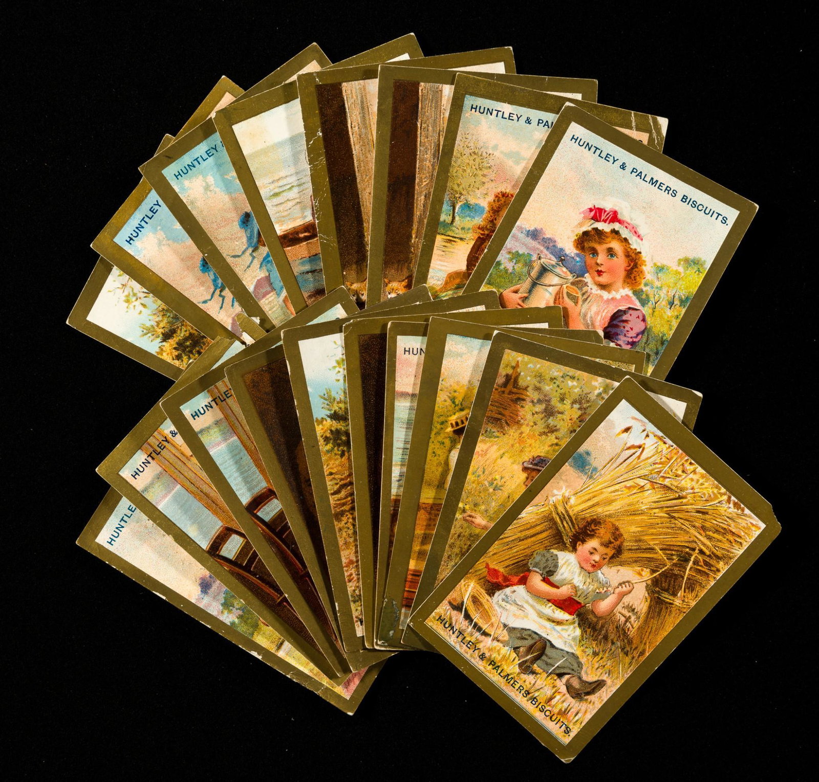 18 Huntley & Palmers Biscuit Trade Cards: French Biscuit Brand, late 19th century. Includes duplicates. RM. IMPORTANT: Before bidding, please read the terms and conditions. When you registered for the auction you agreed to these terms and wil