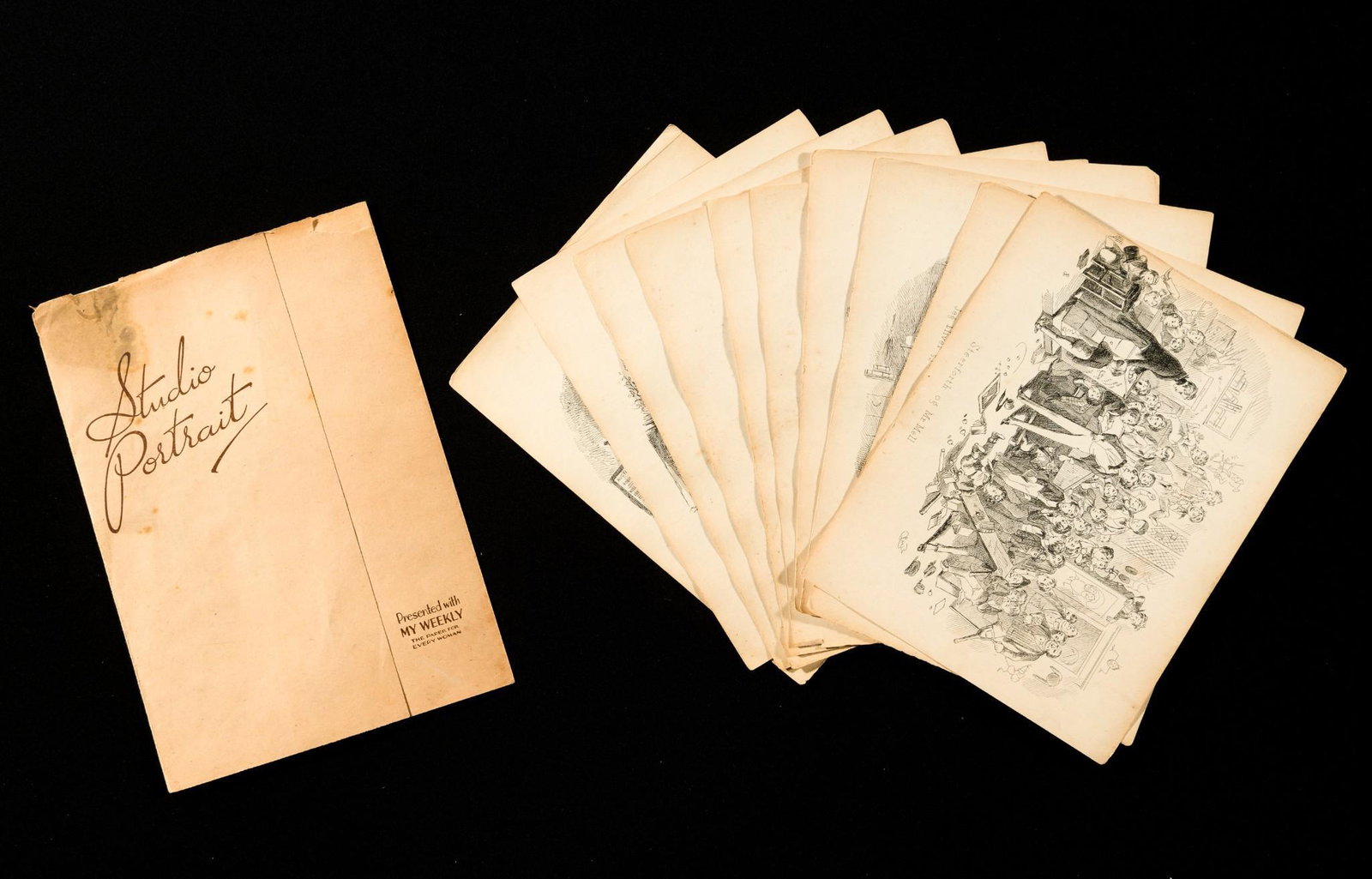 10 Phiz David Copperfield Etchings & Studio Portrait: Includes ten etchings by Phiz, real name Halbot Knight Browne. He was most well known for illustrations in books including Charles Dickens. These ten etchings are from David Copperfield by Charles Dic