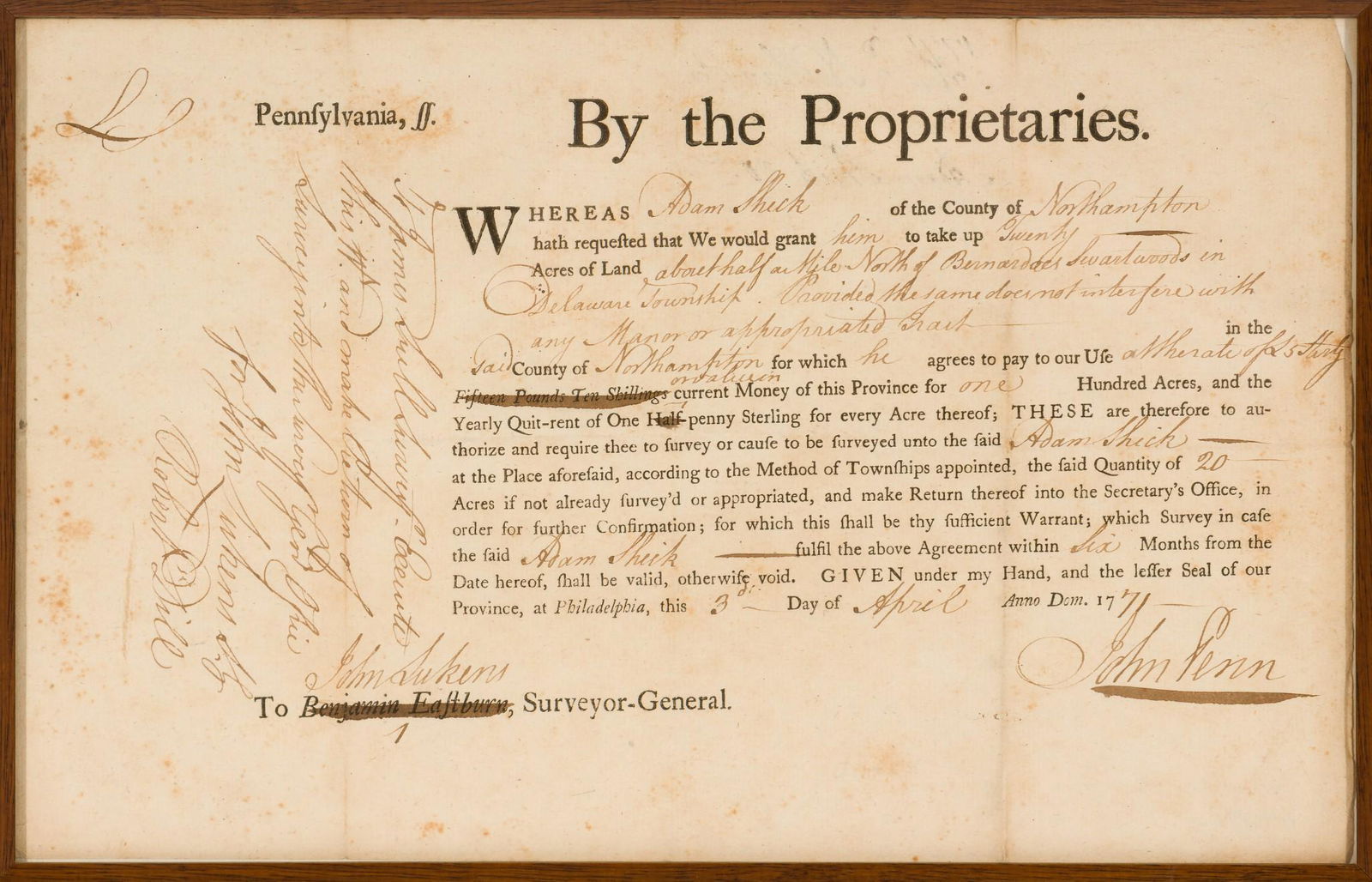 John Penn Partially Printed & Scrivened Deed (1 of 4)