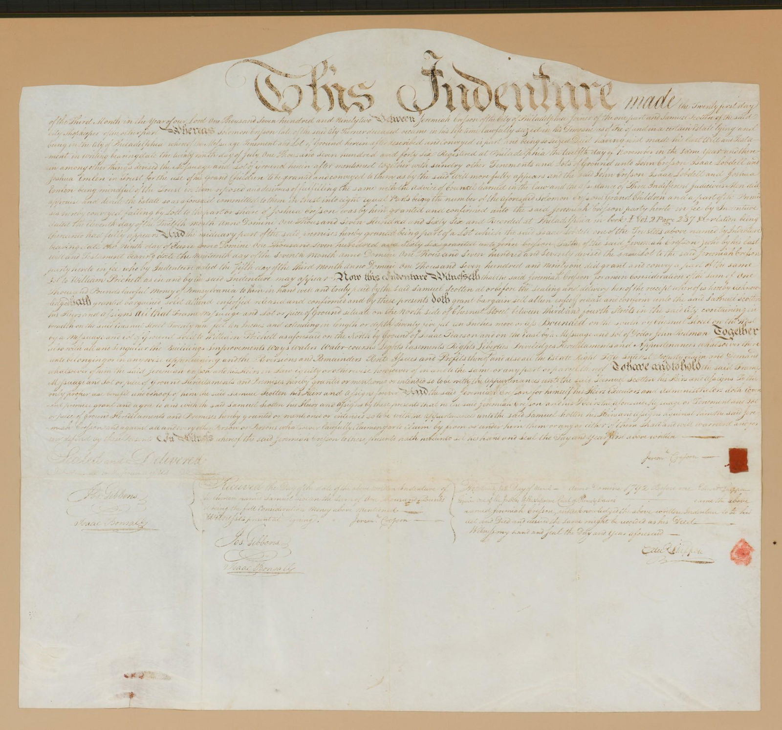 Land Indenture Signed by Edward Shippen (1 of 5)