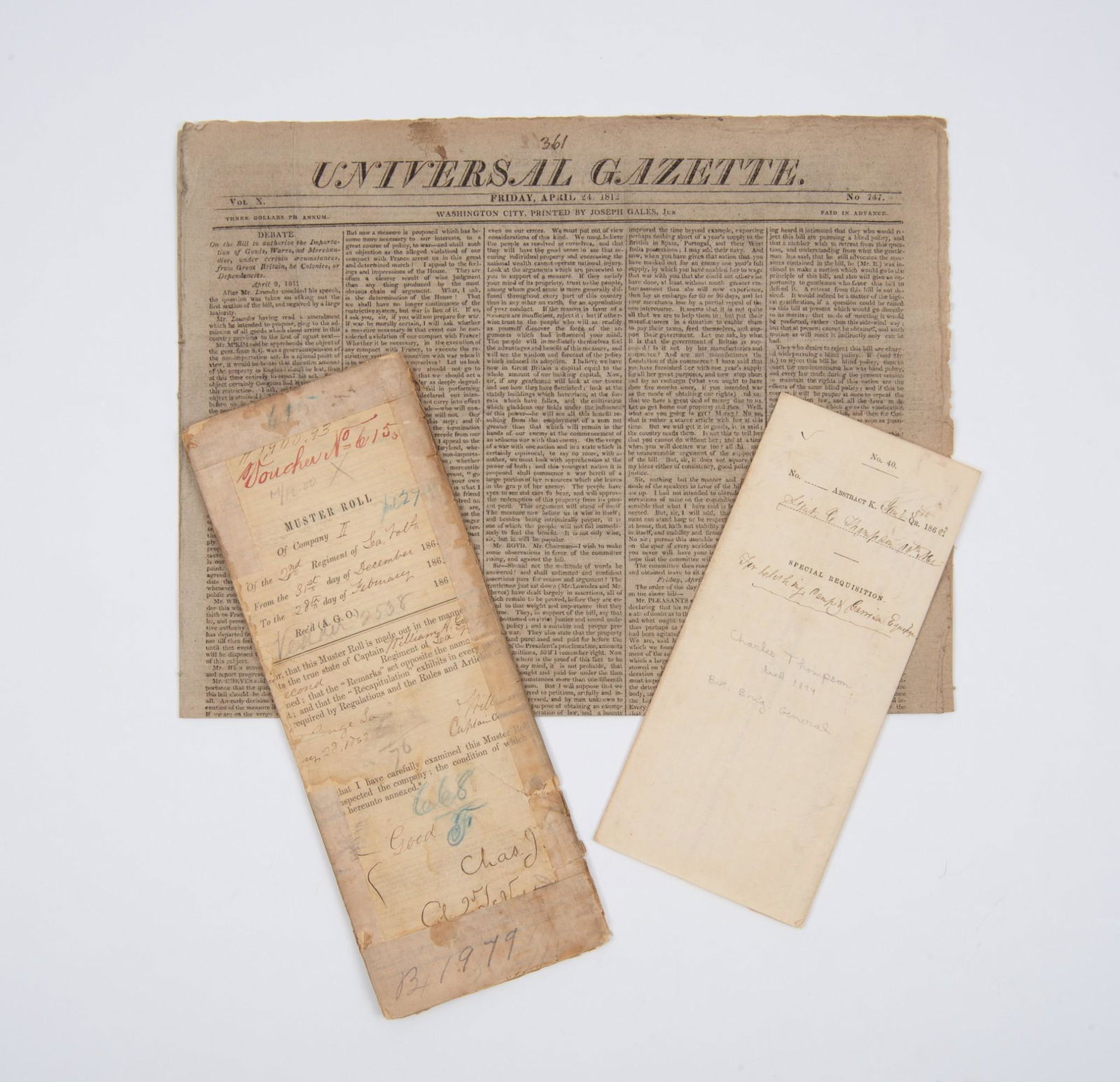 2 Civil War Manuscripts & War of 1812 Newspaper (1 of 9)