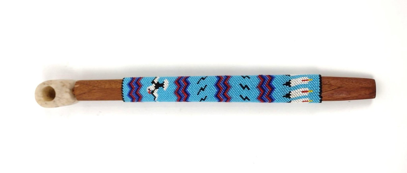 Soapstone Pipe with Beaded Decoration: 16-3/4" long and 1-1/2" wide at pipe. MEG IMPORTANT: Before bidding, please read the terms and conditions. When you registered for the auction you agreed to these terms and will be required to comply 
