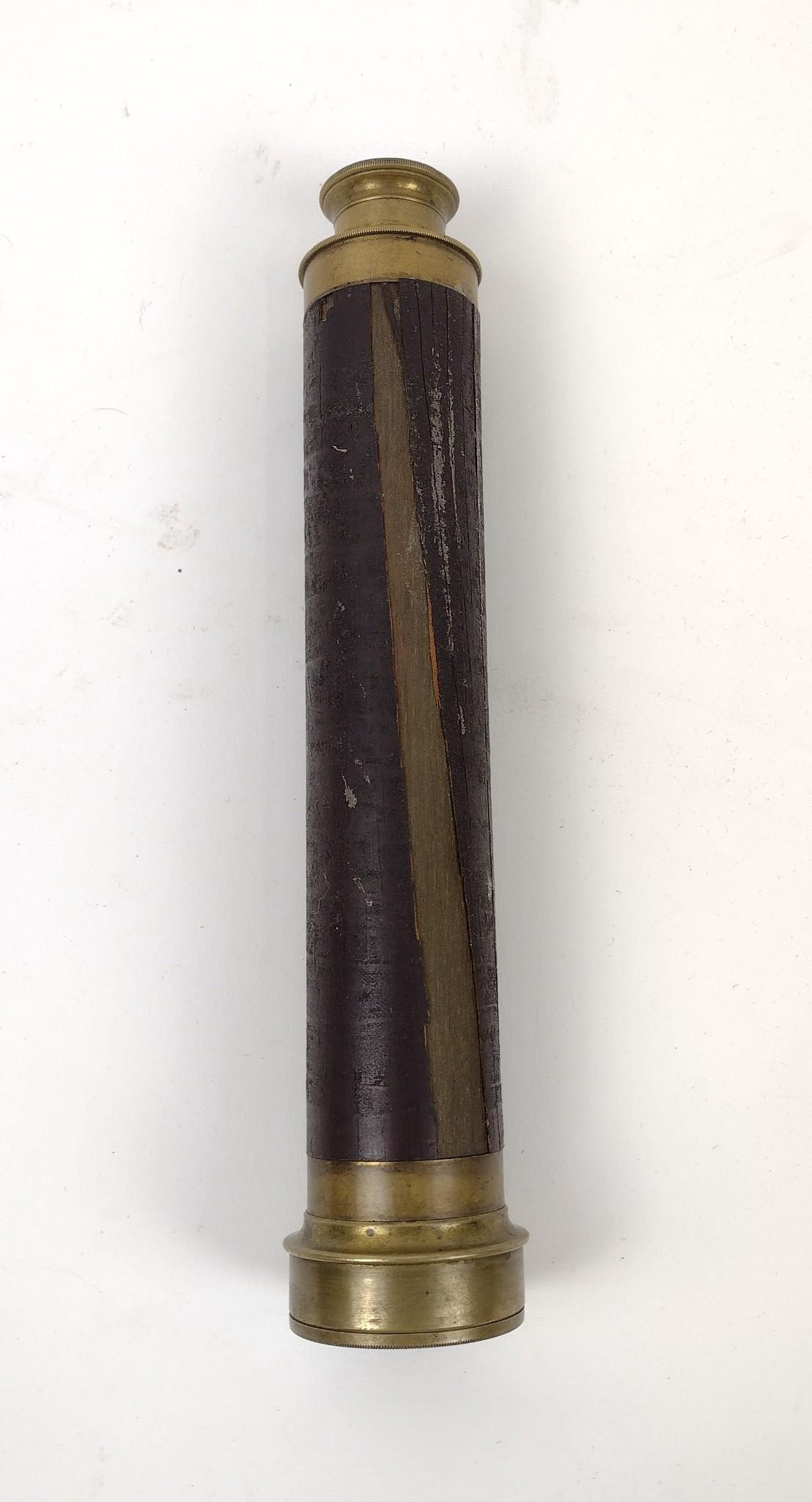 McAllister & Brother Brass Telescope: Cracks and losses to wood veneer. Optics are good. Closed 10-1/4". Opened 30-1/2". MEG IMPORTANT: Before bidding, please read the terms and conditions. When you registered for the auction you agreed t