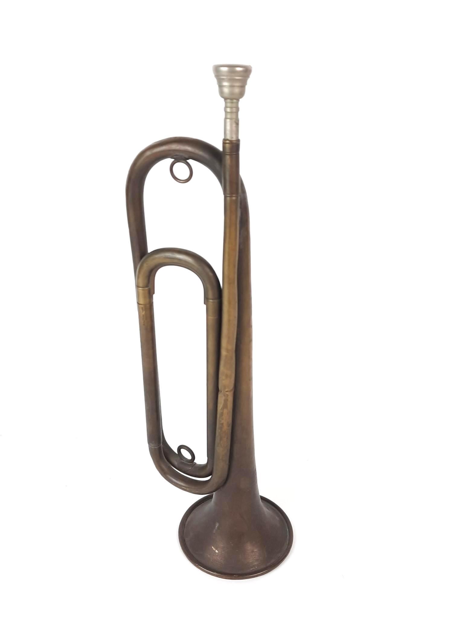 WWII USQMC Bugle: W. York & Sons Grand Rapids, Michigan US QMC. 17" long. LR IMPORTANT: Before bidding, please read the terms and conditions. When you registered for the auction you agreed to these terms and will be re