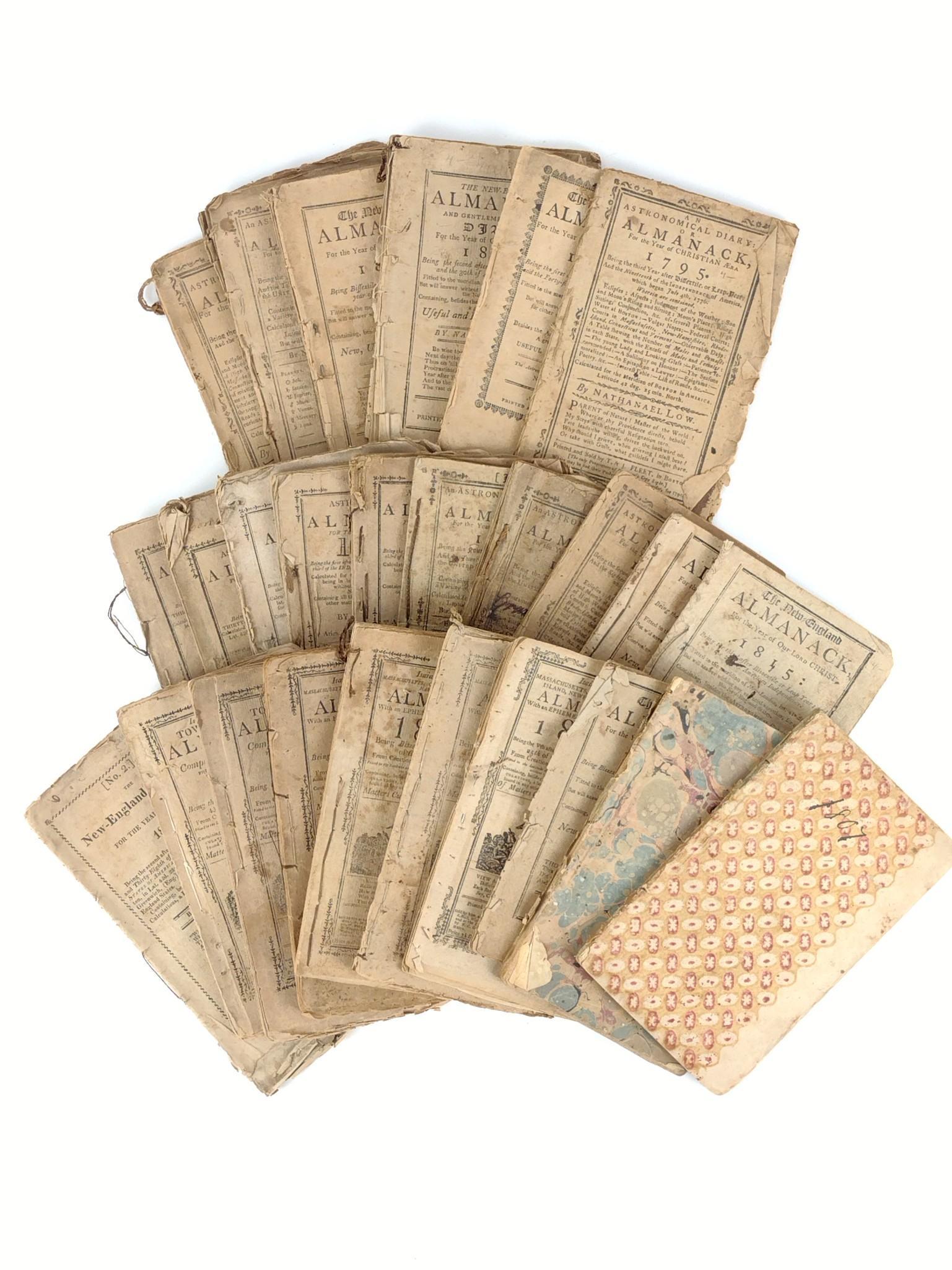 26 Early 19th C Almanacs: Includes Town and Country, New England, and Low's. All almanacks complete. IMPORTANT: Before bidding, please read the terms and conditions. When you registered for the auction you agreed to these term