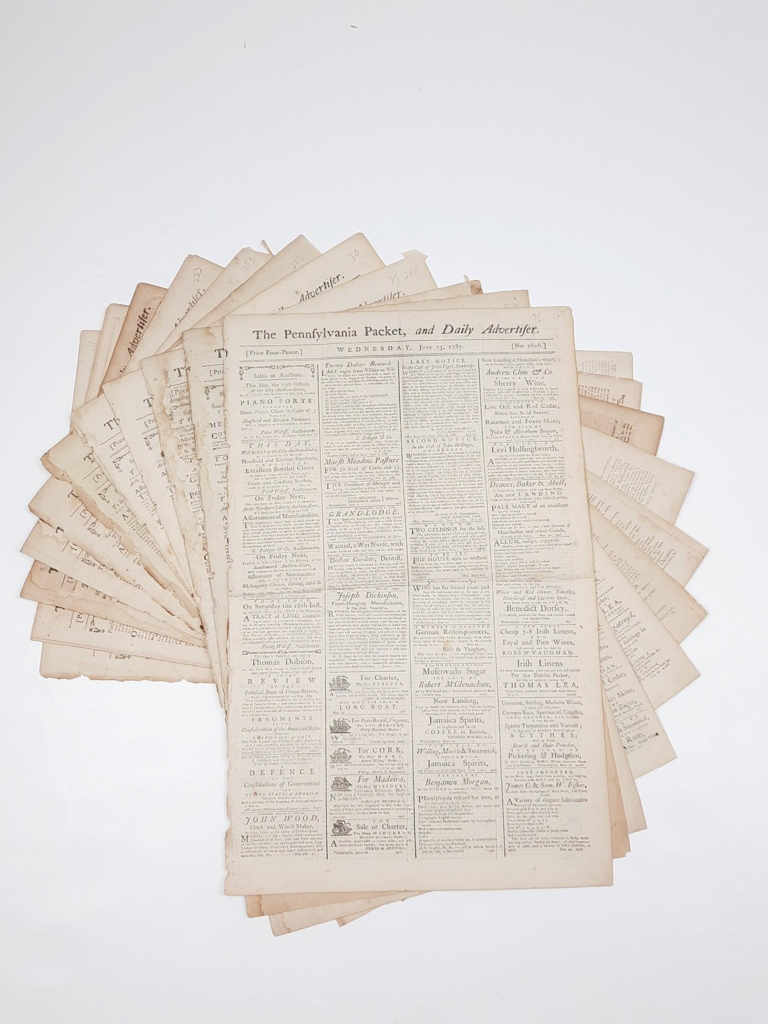 11 Issues of The Pennsylvania Packet and Daily Advertiser: In 1884 The Pennsylvania Packet became the first successful daily newspaper published in the US. LR IMPORTANT: Before bidding, please read the terms and conditions. When you registered for the auction