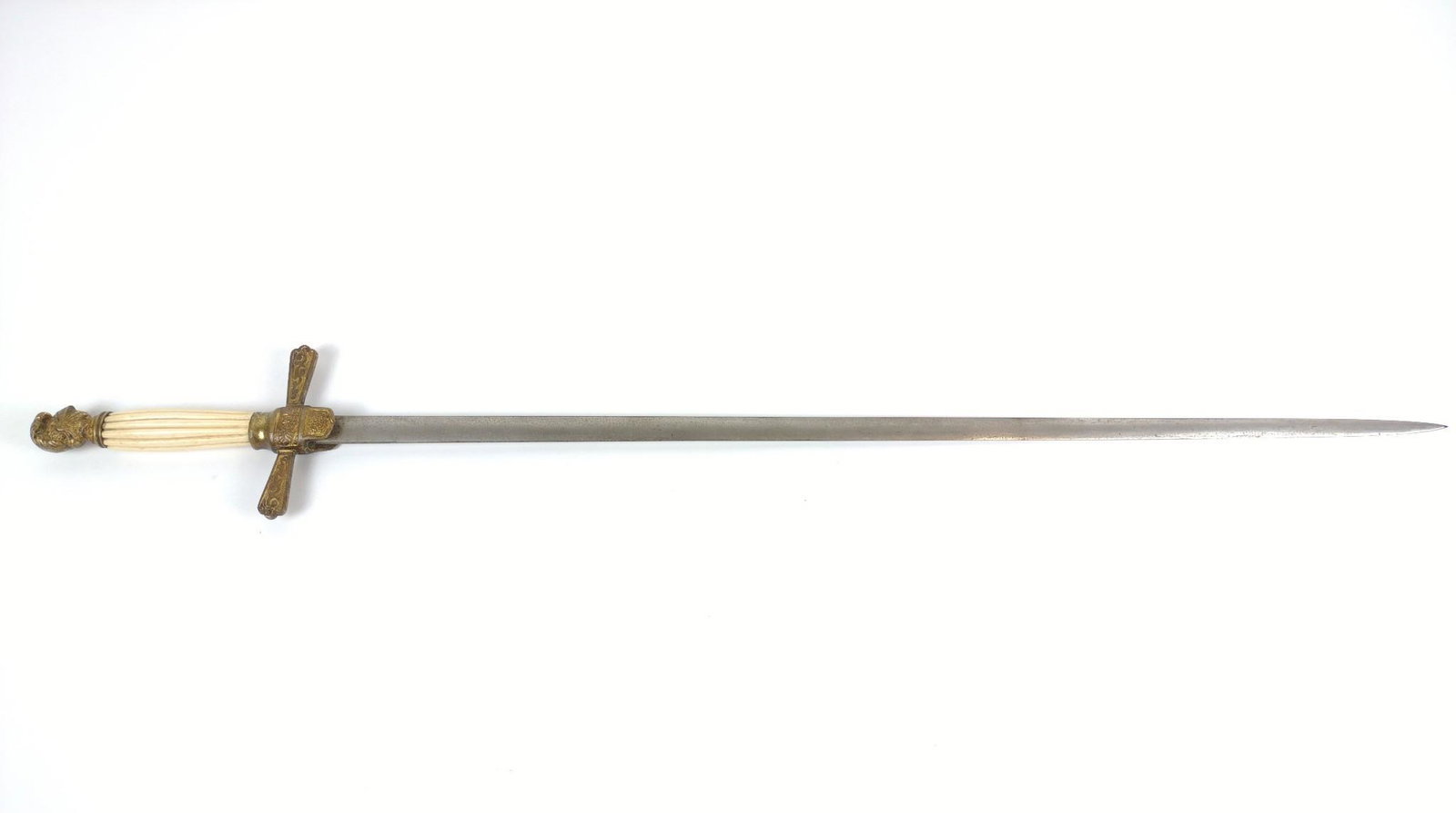 Knights Of Columbus Sword: 33-3/4" long. Bone handle. No sheath. MG. GTTS(I)-64. IMPORTANT: Before bidding, please read the terms and conditions. When you registered for the auction you agreed to these terms and will be require
