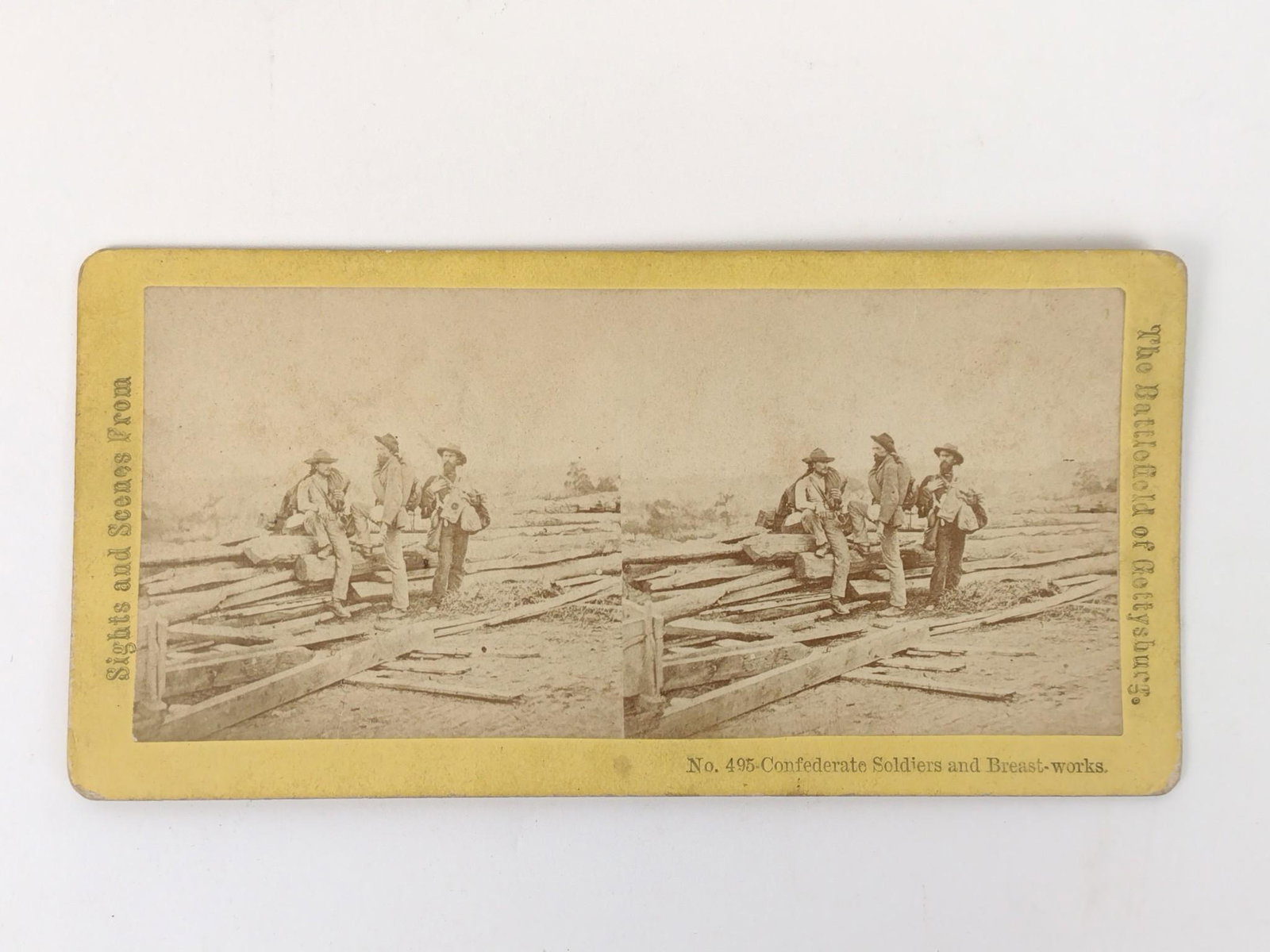 Stereoscope View From Battle Of Gettysburg: Confederate soldiers on Breast-Works. MG. IMPORTANT: Before bidding, please read the terms and conditions. When you registered for the auction you agreed to these terms and will be required to comply 