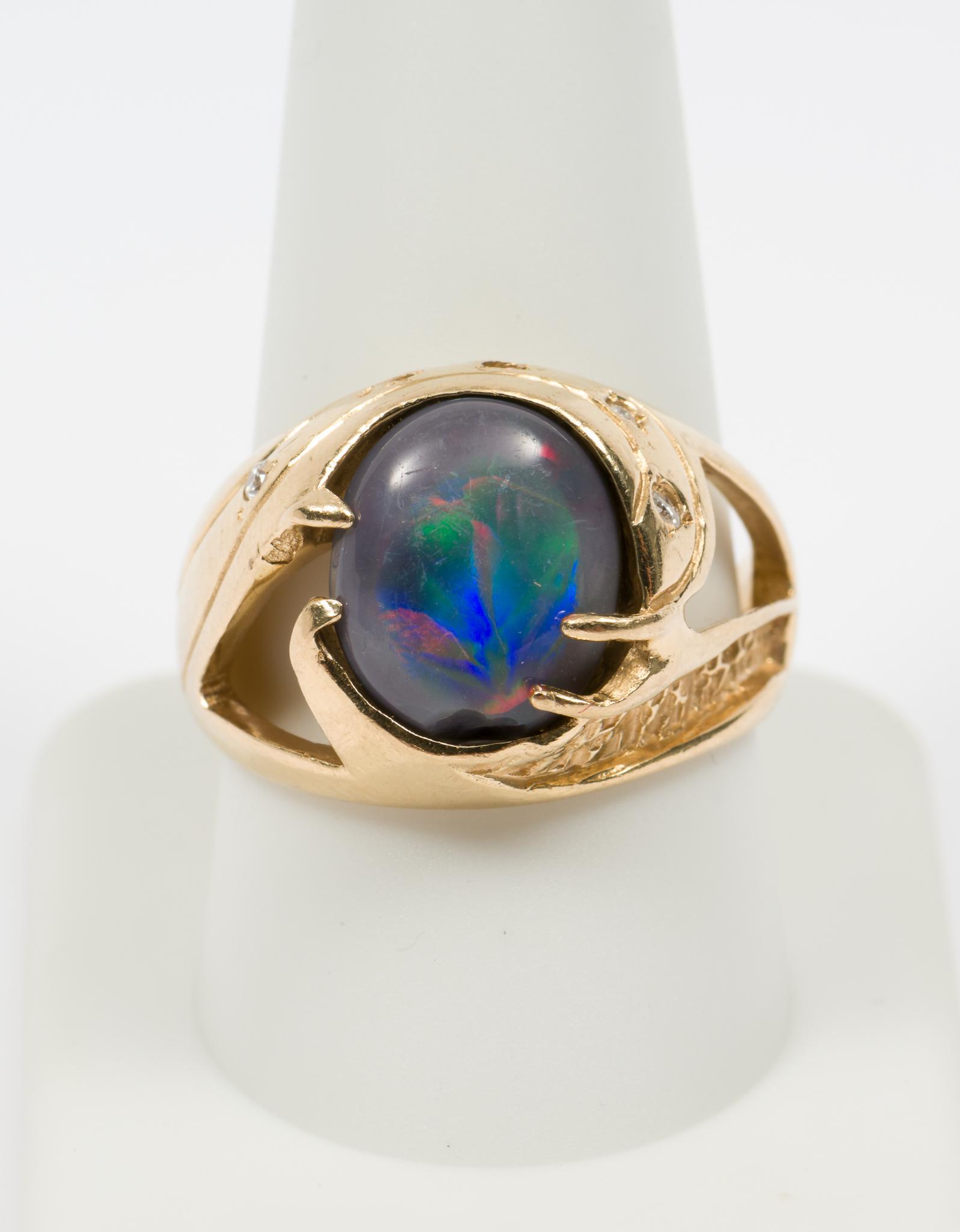 Man's 14K Black Opal & Diamond Ring (1 of 4)