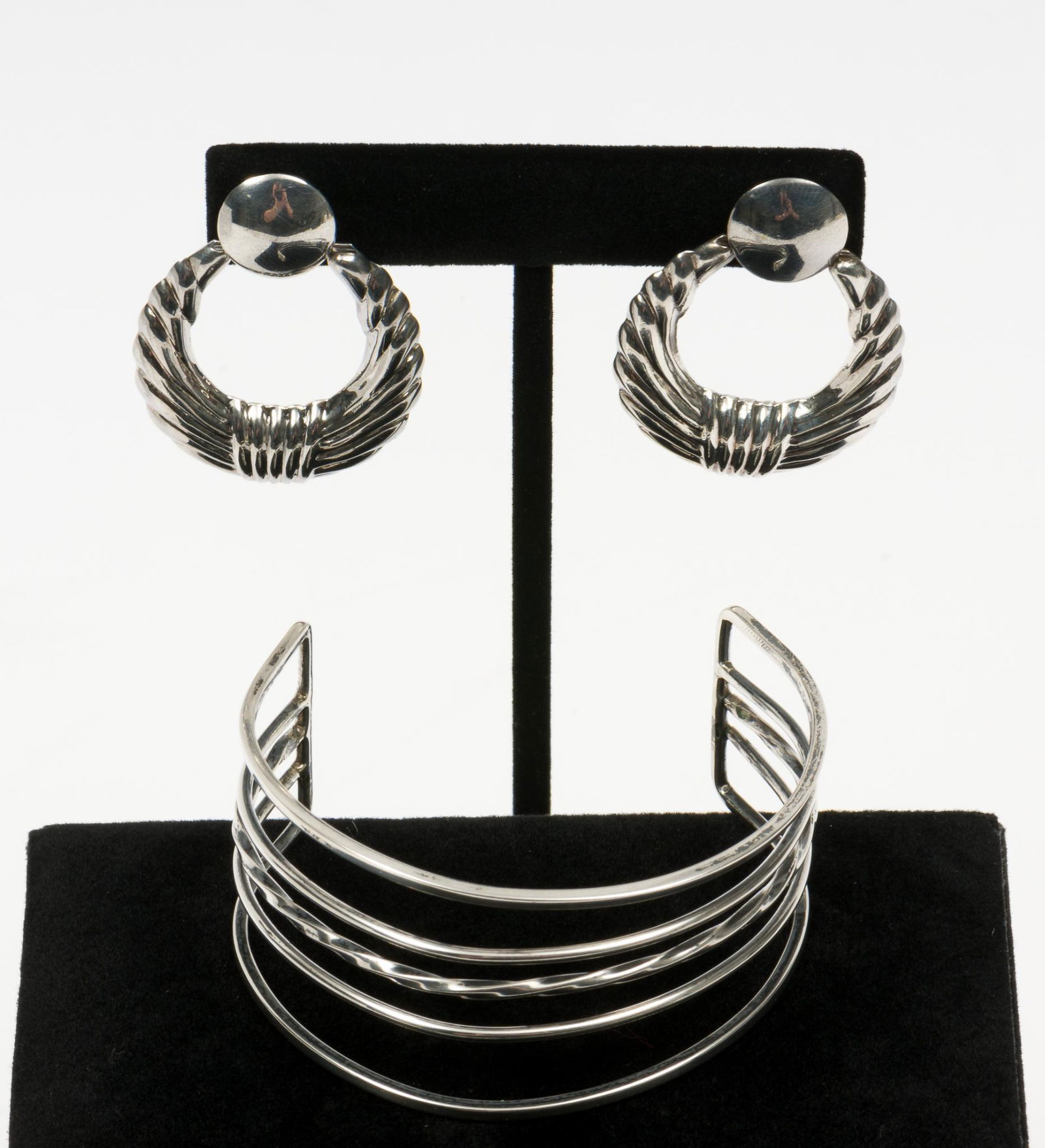 Silver Cuff Bracelet and Sterling Earrings (1 of 5)