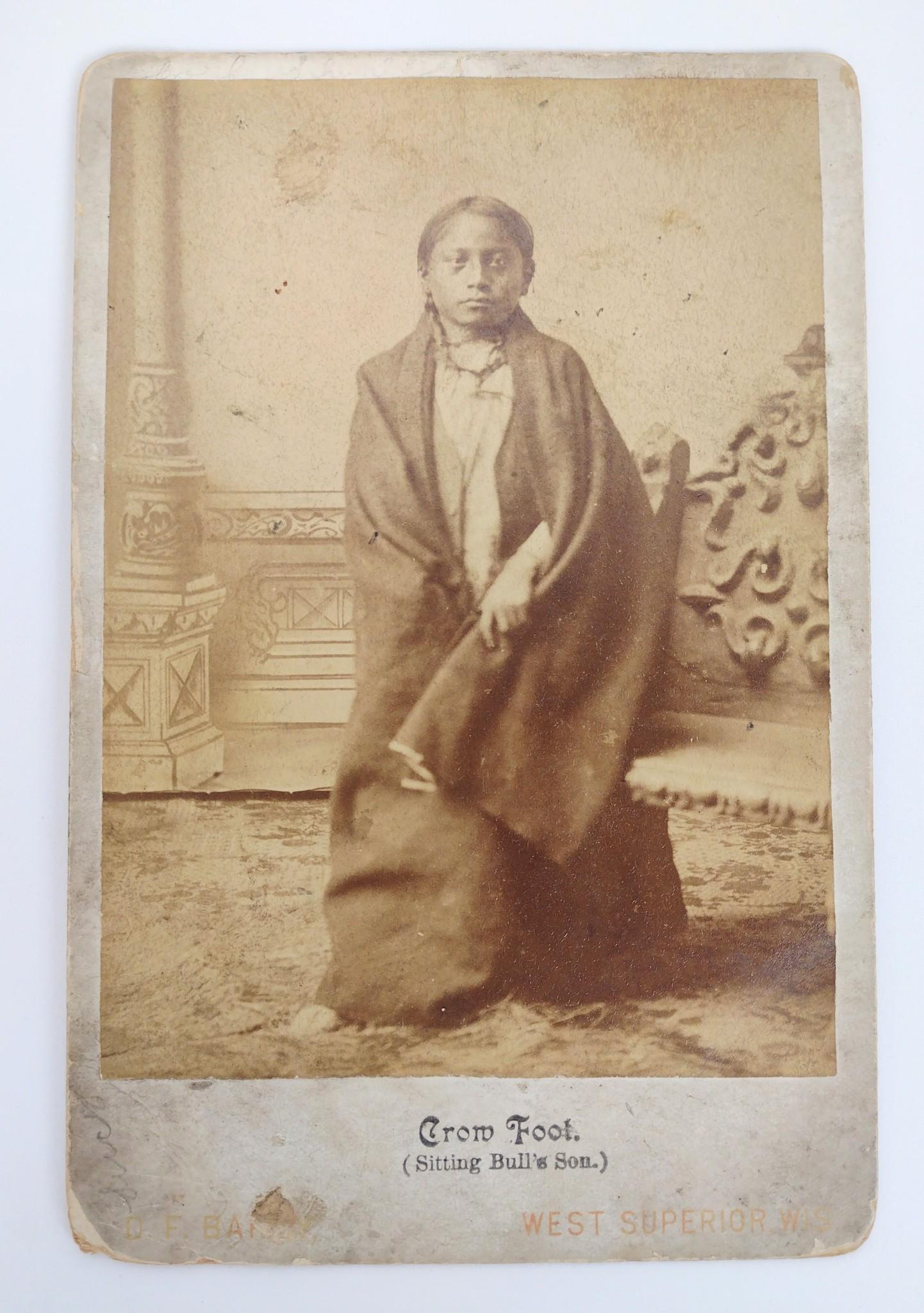 D. F. Barry Cabinet Card of Crow Foot: Sitting Bull's son, ownership marked to back. RM IMPORTANT: Before bidding, please read the terms and conditions. When you registered for the auction you agreed to these terms and will be required to 