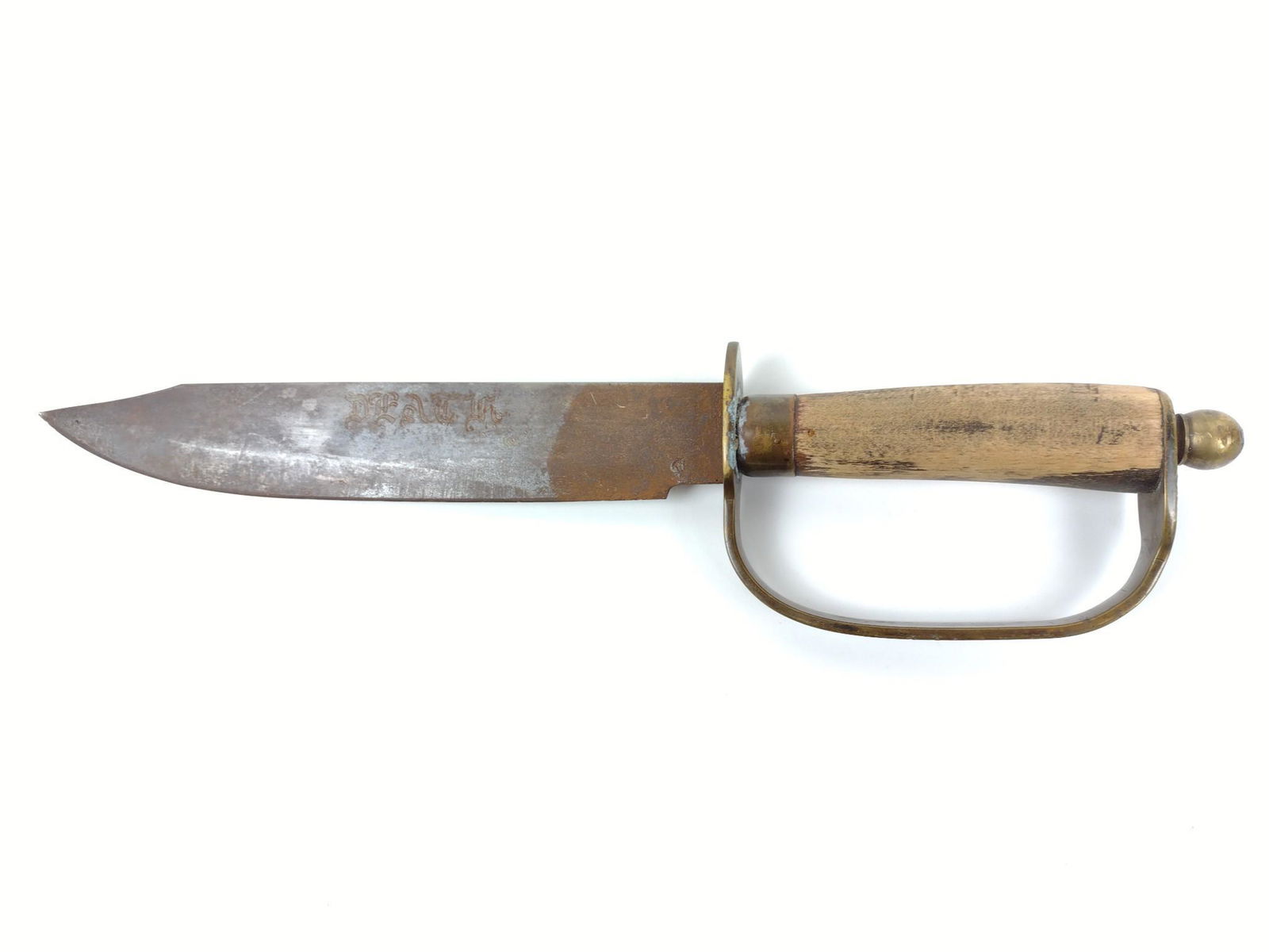 Bowie Knife Of James Tate: D. Guard with wood handle engraved "Death" to the side. With note about James Tate. MG. IMPORTANT: Before bidding, please read the terms and conditions. When you registered for the auction you agreed