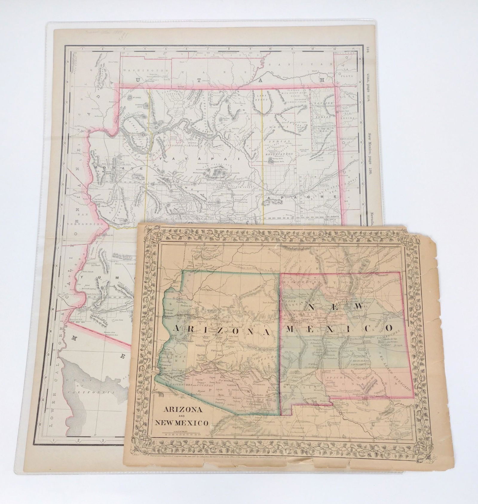 2 Maps of Arizona: Railroad County Map of Arizona from Crams Atlas, 1898. Map of Arizona and New Mexico by Michelle, 1867. RM IMPORTANT: Before bidding, please read the terms and conditions. When you registered for the