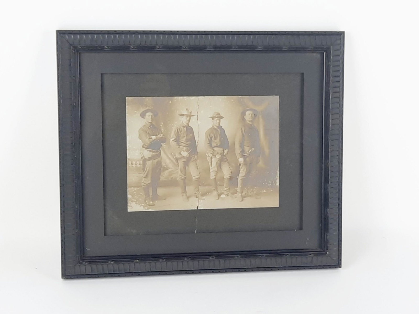 Antique Photo of Men with Revolvers: Overall with frame 12-3/4" high x 15" wide. Photo and mat with separation down the center. LR IMPORTANT: Before bidding, please read the terms and conditions. When you registered for the auction you a
