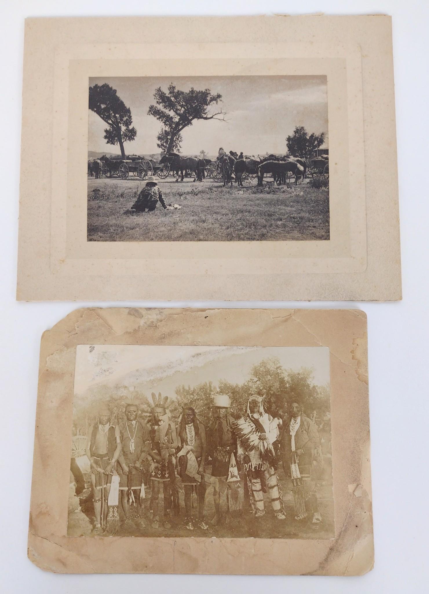 2 Photographs of Native Americans Incl Crow: Larger labeled verso "Waiting for Rations Crow Agency Montana, Sept 1892". Smaller labeled Crow or Blackfeet. Circa 1880. RM IMPORTANT: Before bidding, please read the terms and conditions. When you r
