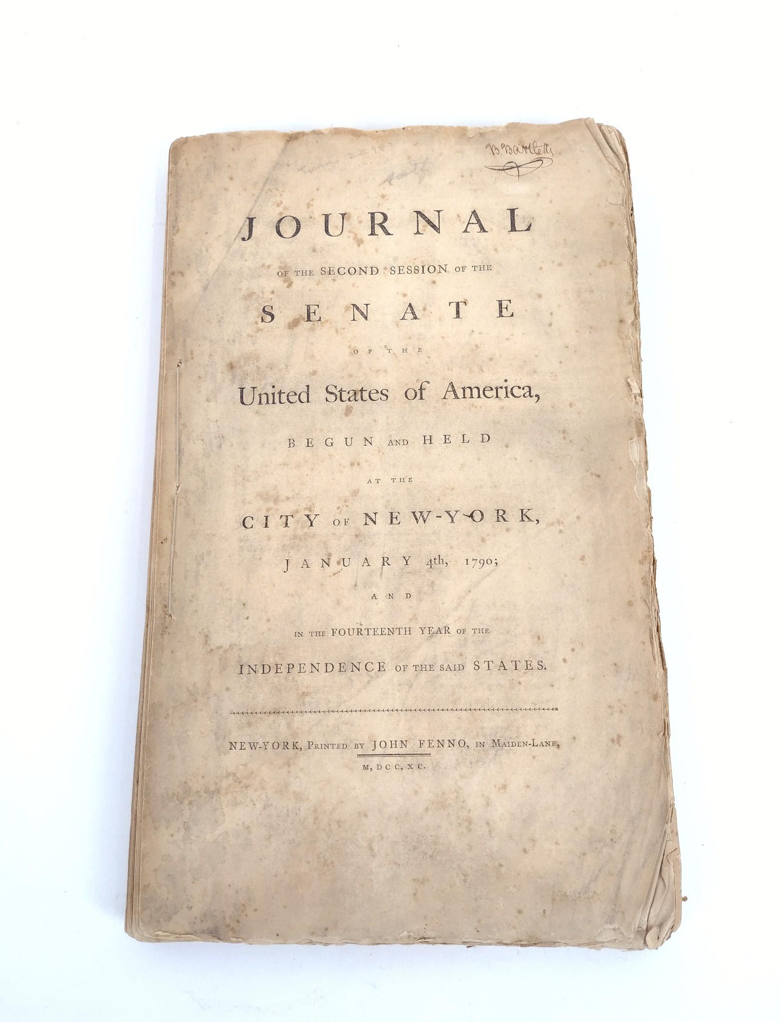 Journal of the Second Session of the Senate: Journal of the Second Session of the Senate of the United States of America, Begun and Held at the City of New York January 4th, 1790. Printed by John Fenno. MEG IMPORTANT: Before bidding, please read