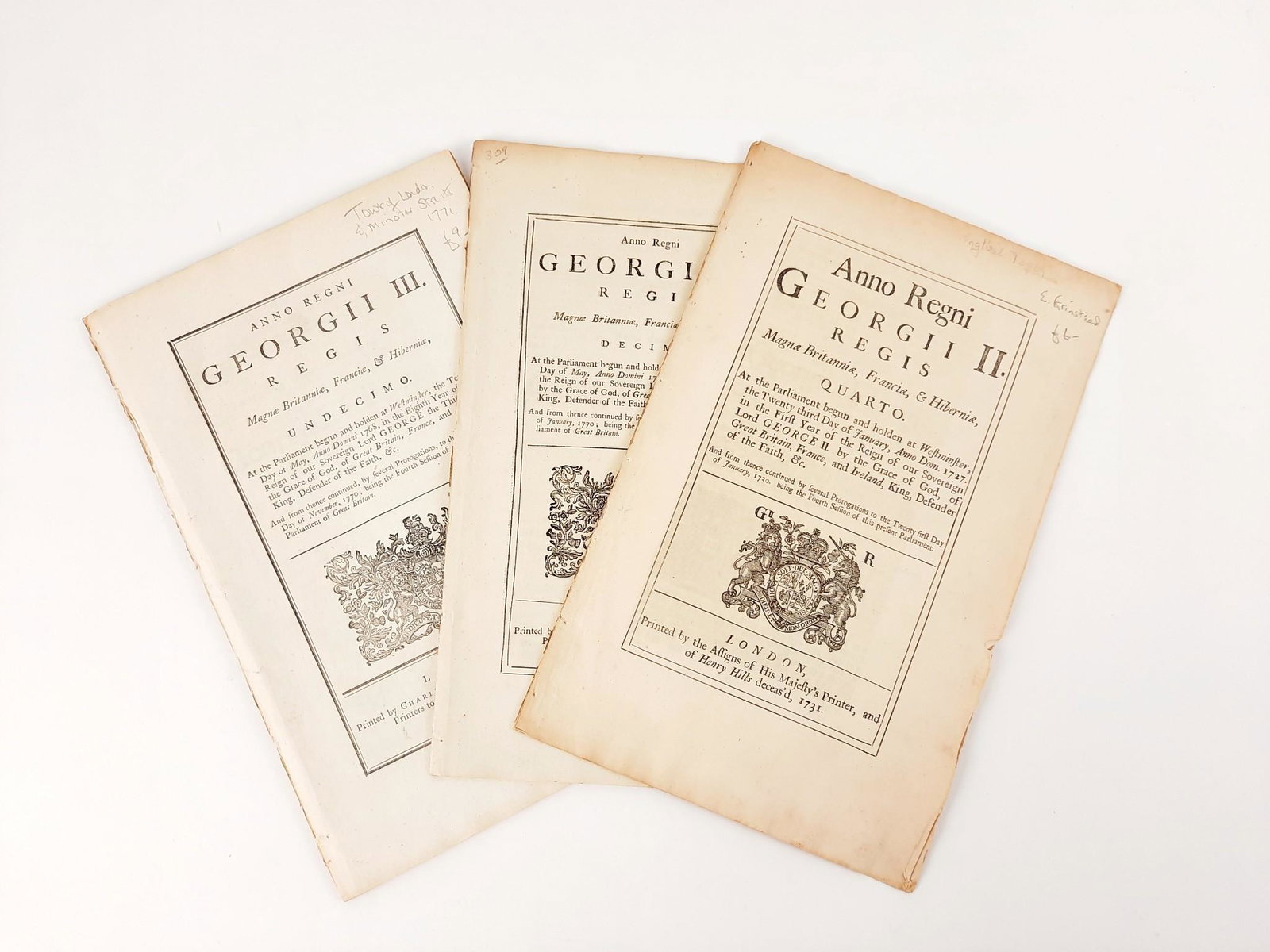 3 Vols Georgian Acts: Includes George II 1731 Turnpike Tolls, George III Coal on the Thames 1770, and Commission Rules 1771. LR IMPORTANT: Before bidding, please read the terms and conditions. When you registered for the a