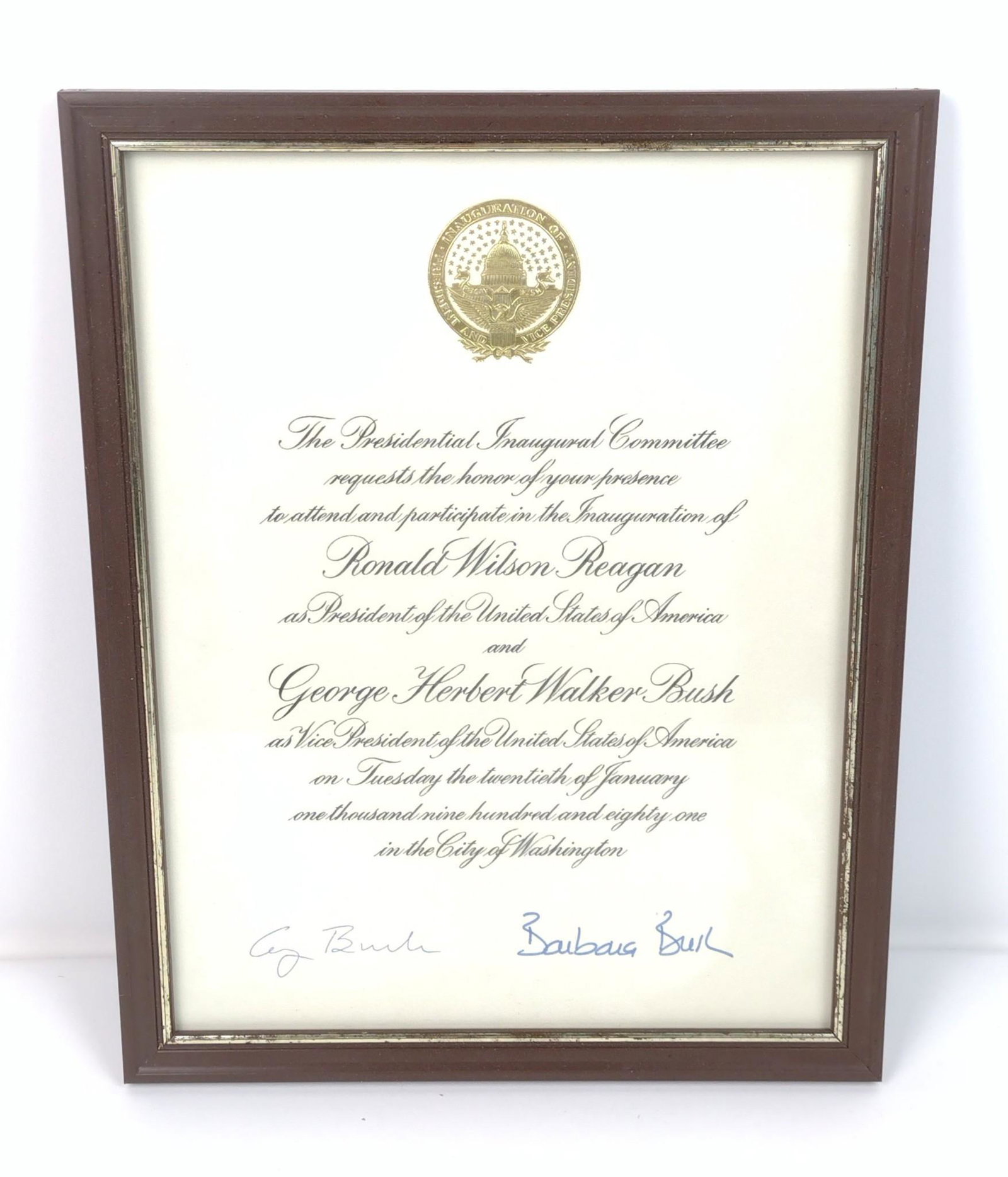Invitation To Ronald Reagan First Inauguration: 12" high X 9-1/2" wide. MG. IMPORTANT: Before bidding, please read the terms and conditions. When you registered for the auction you agreed to these terms and will be required to comply with them.
