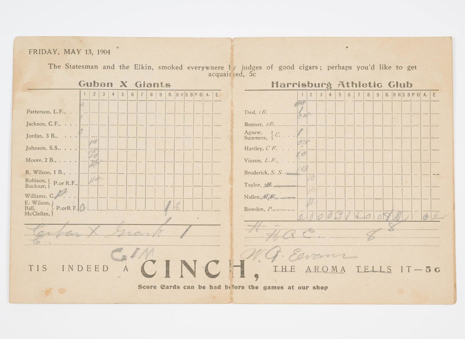 Harrisburg Athletic Club Score Card