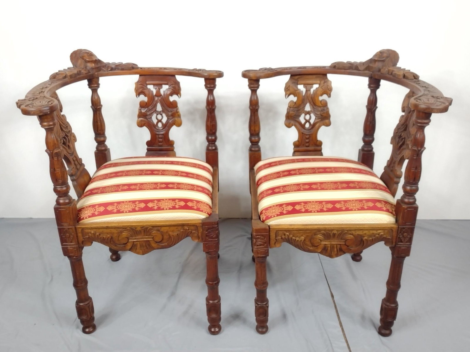 Pr Carved Figural Corner Chairs (1 of 13)