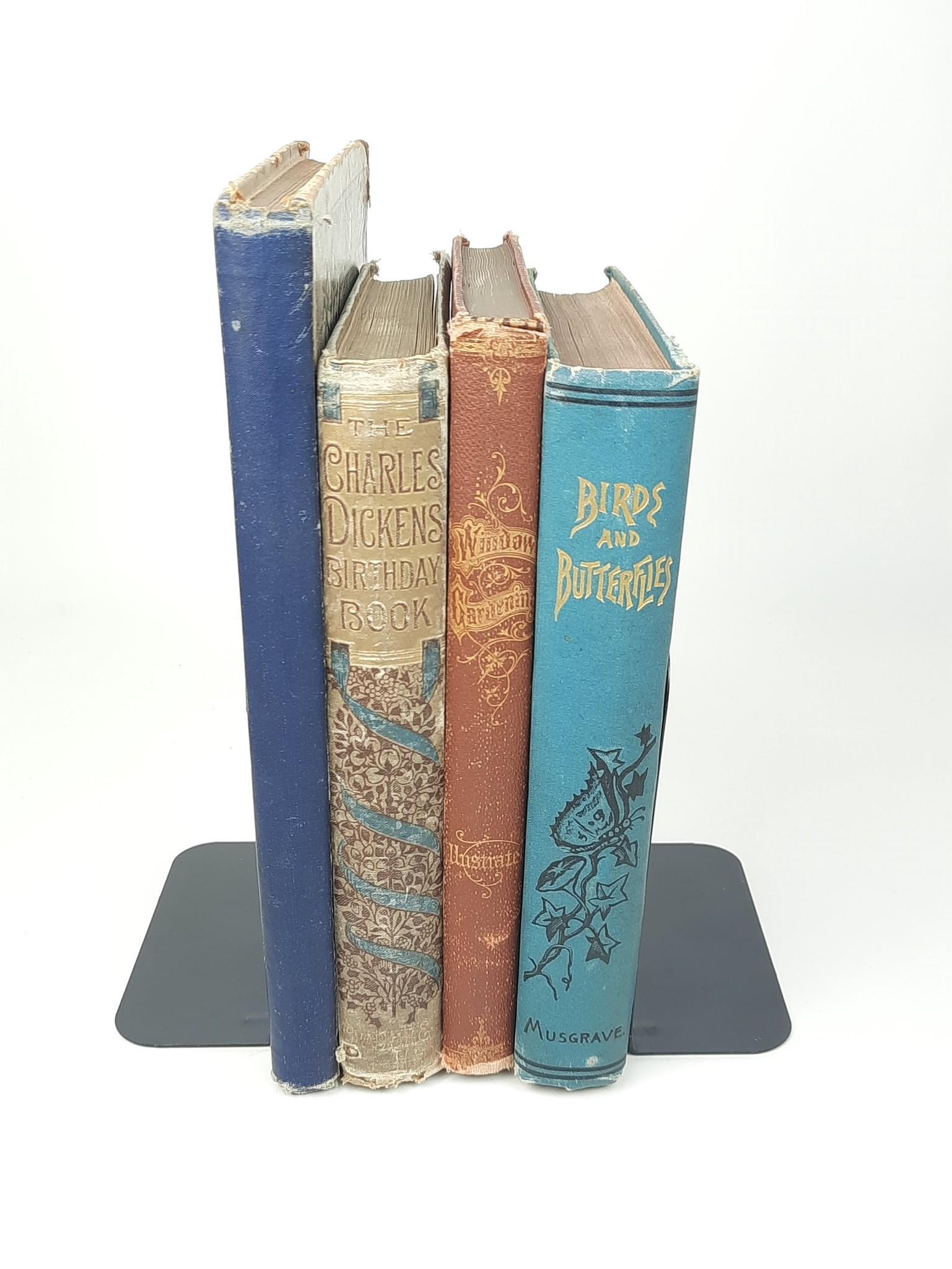 4 - 19th c Books incl Gardening, Floral and Dairy: Includes 1.) The Fairyland of Flowers by Mara L Pratt. Copyright 1890 by Educational Publishing Company. 2.) The Charles Dickens Birthday Book. Copyright 1882 by Chapman and Hall. London. 3.) Window G