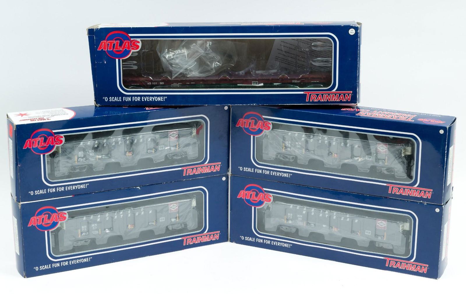 5 Atlas Trainman Freight Cars in OBs (1 of 7)