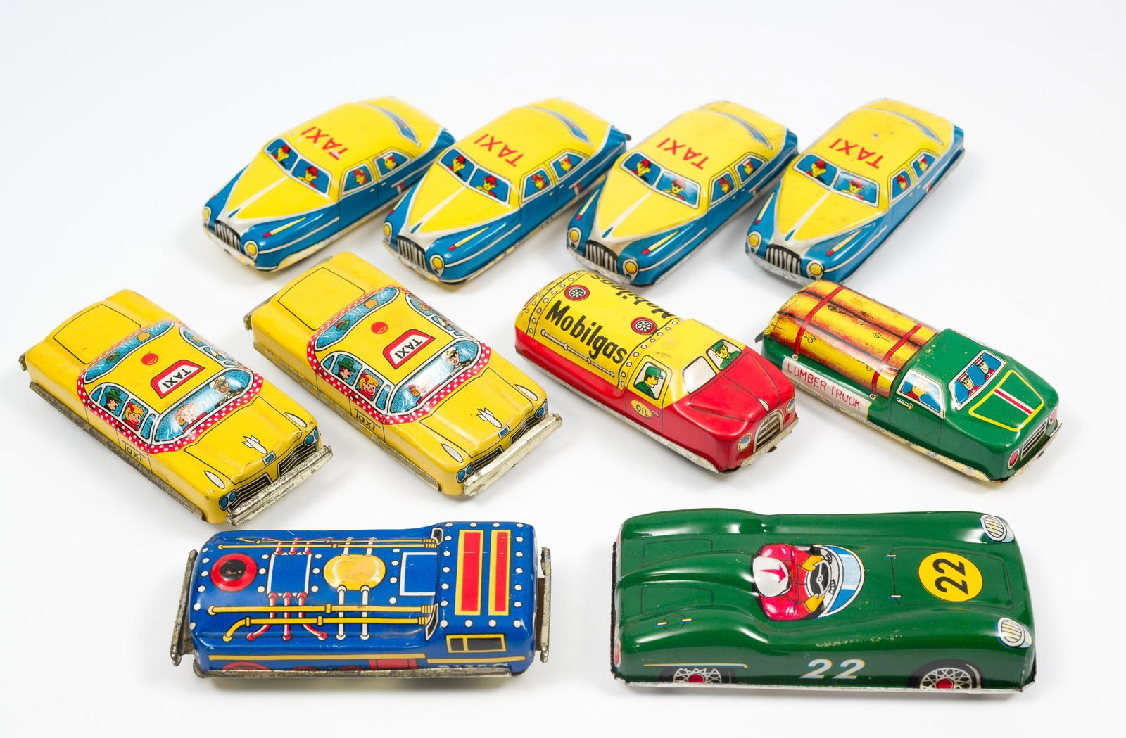 10 Vintage Tin Litho Cars Incl Taxis (1 of 7)