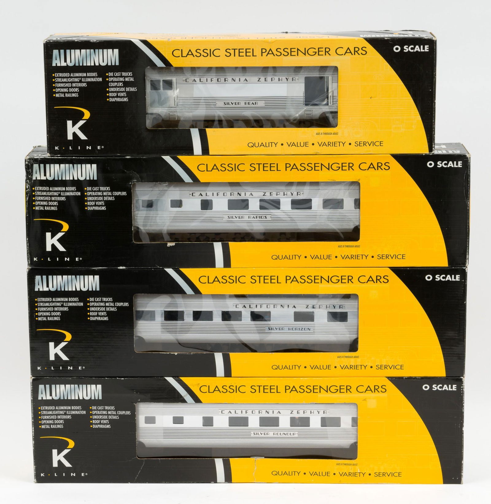 4 K-Line California Zephyr Passenger Cars in OBs (1 of 2)