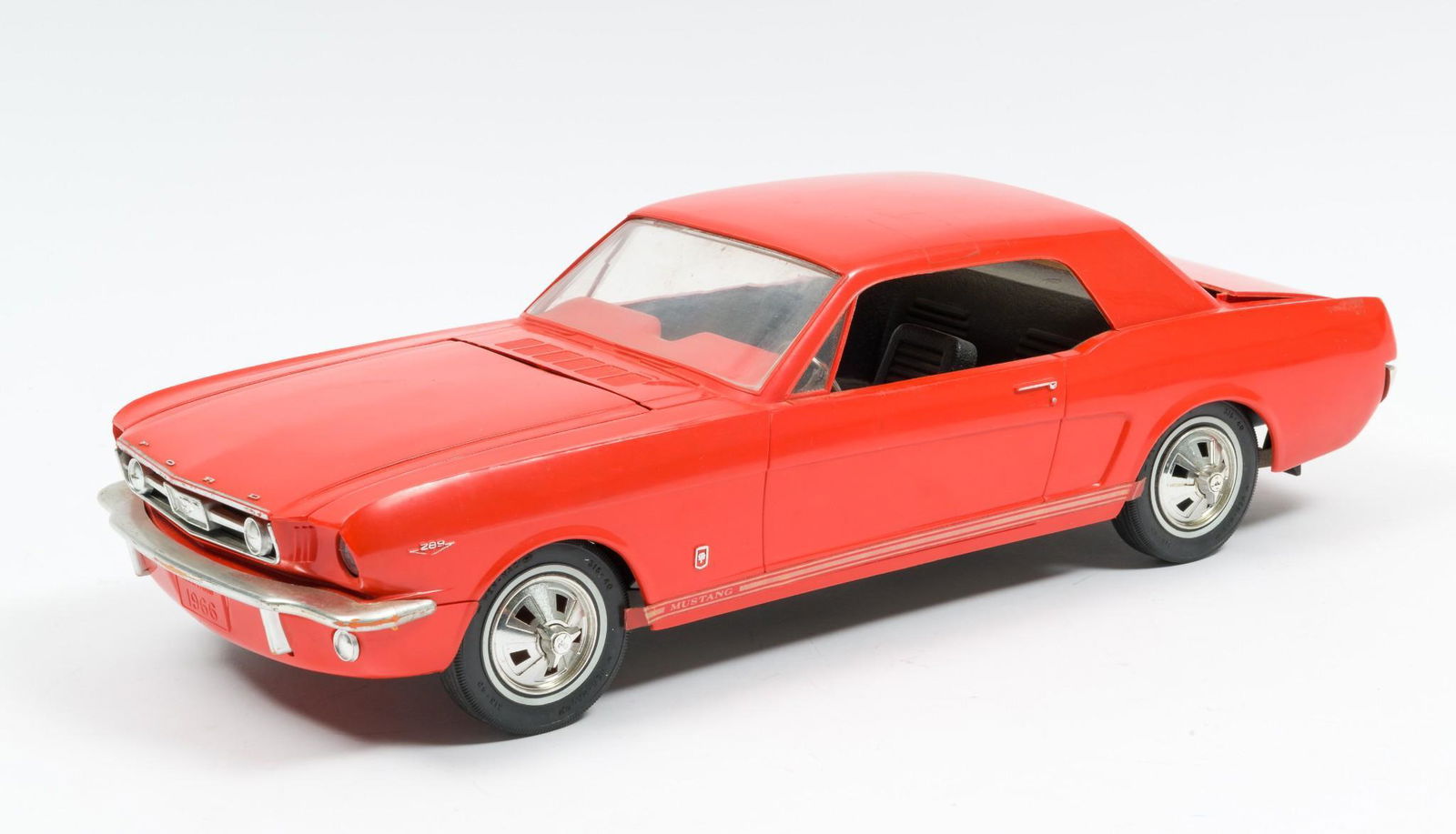 1966 Ford Mustang GT Dealer Promo Car: Made by AMF Wen Mac, sold through Ford dealers. 1:25 scale. Displayed, very good condition. Scattered areas of losses to silver paint. MH. IMPORTANT: Before bidding, please read the terms and conditio