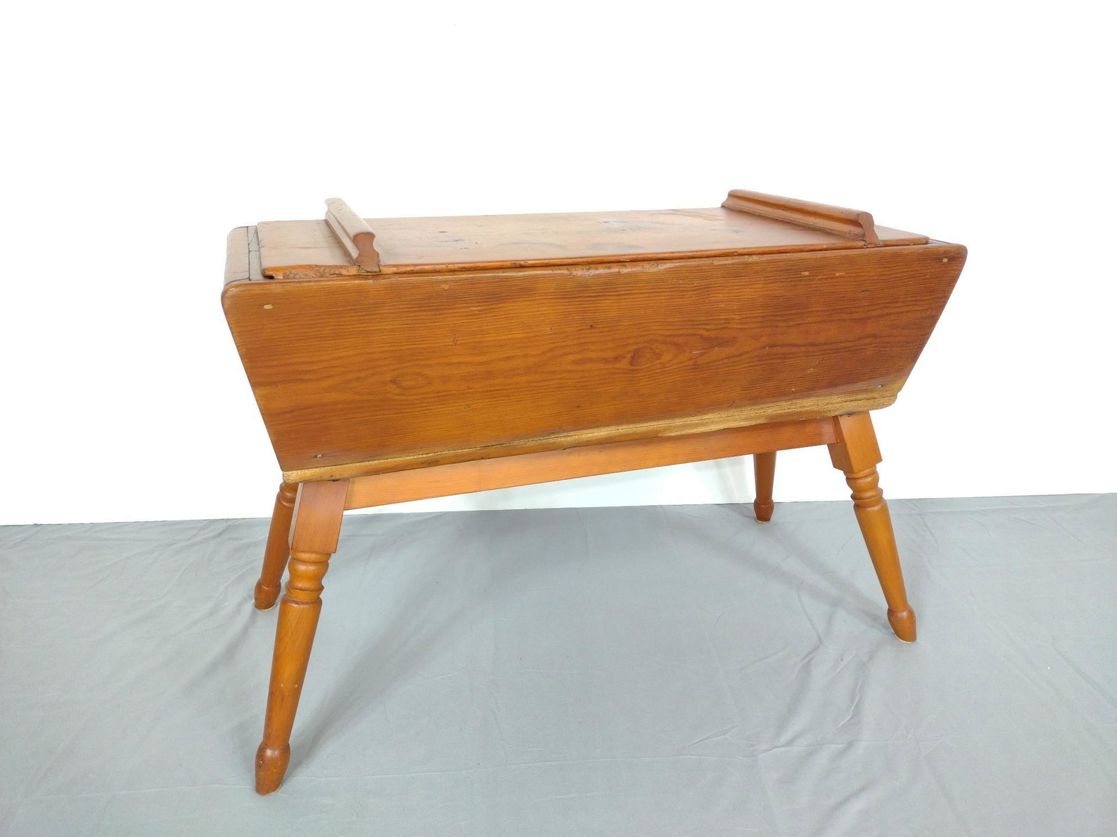 Dough Box: 36" wide X 15-1/4" deep X 26" high. Has some scratches and discoloring. MG. IMPORTANT: Before bidding, please read the terms and conditions. When you registered for the auction you agreed to these ter