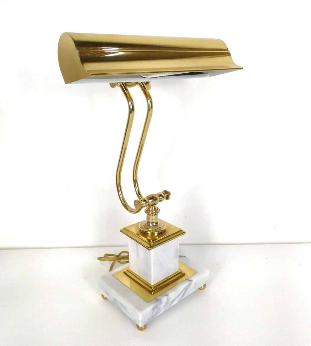 Brass & Marble Piano Lamp: No maker's mark. Working. 7" wide x 5" deep x 17-1/2" high. RM IMPORTANT: Before bidding, please read the terms and conditions. When you registered for the auction you agreed to these terms and will b