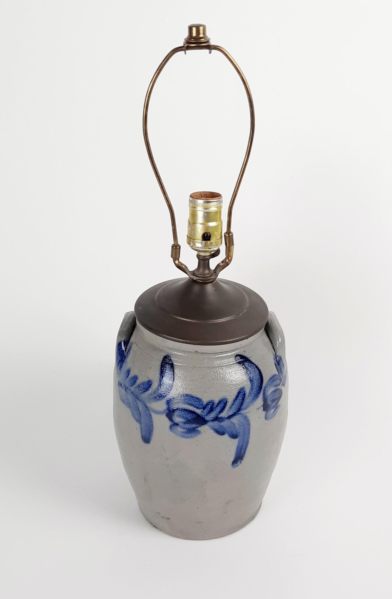 Decorated Stoneware  Crock / Lamp (1 of 3)