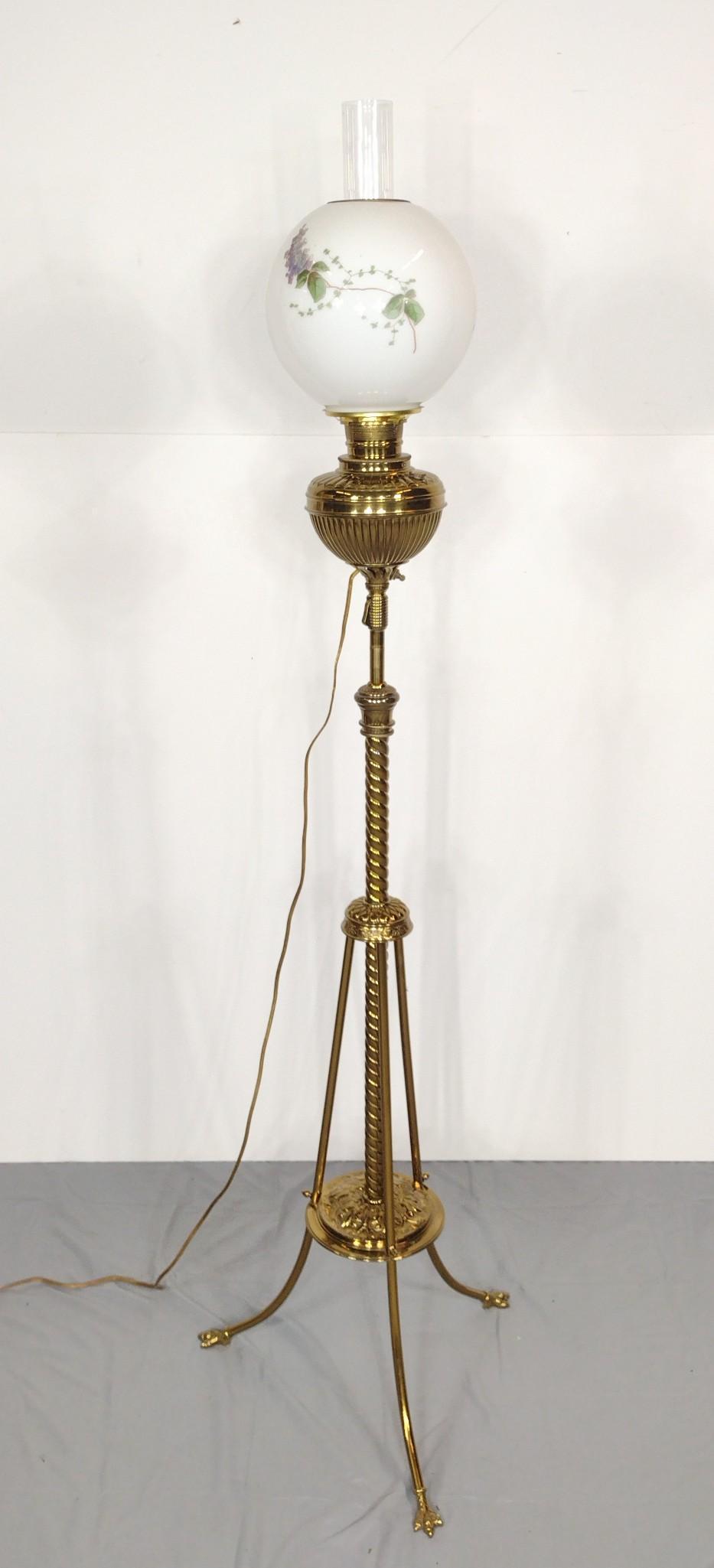 Brass Piano Lamp: Working. 18" wide X 16" deep X 61-1/2" high. MG. IMPORTANT: Before bidding, please read the terms and conditions. When you registered for the auction you agreed to these terms and will be required to 