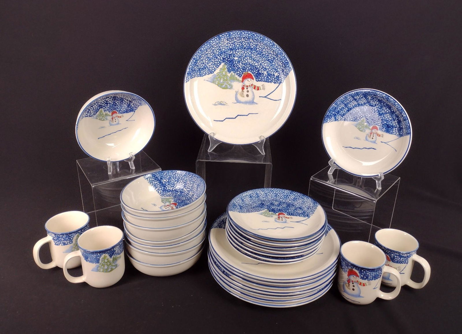 28 Pcs. Thomson Pottery Snowman Dinnerware (1 of 3)