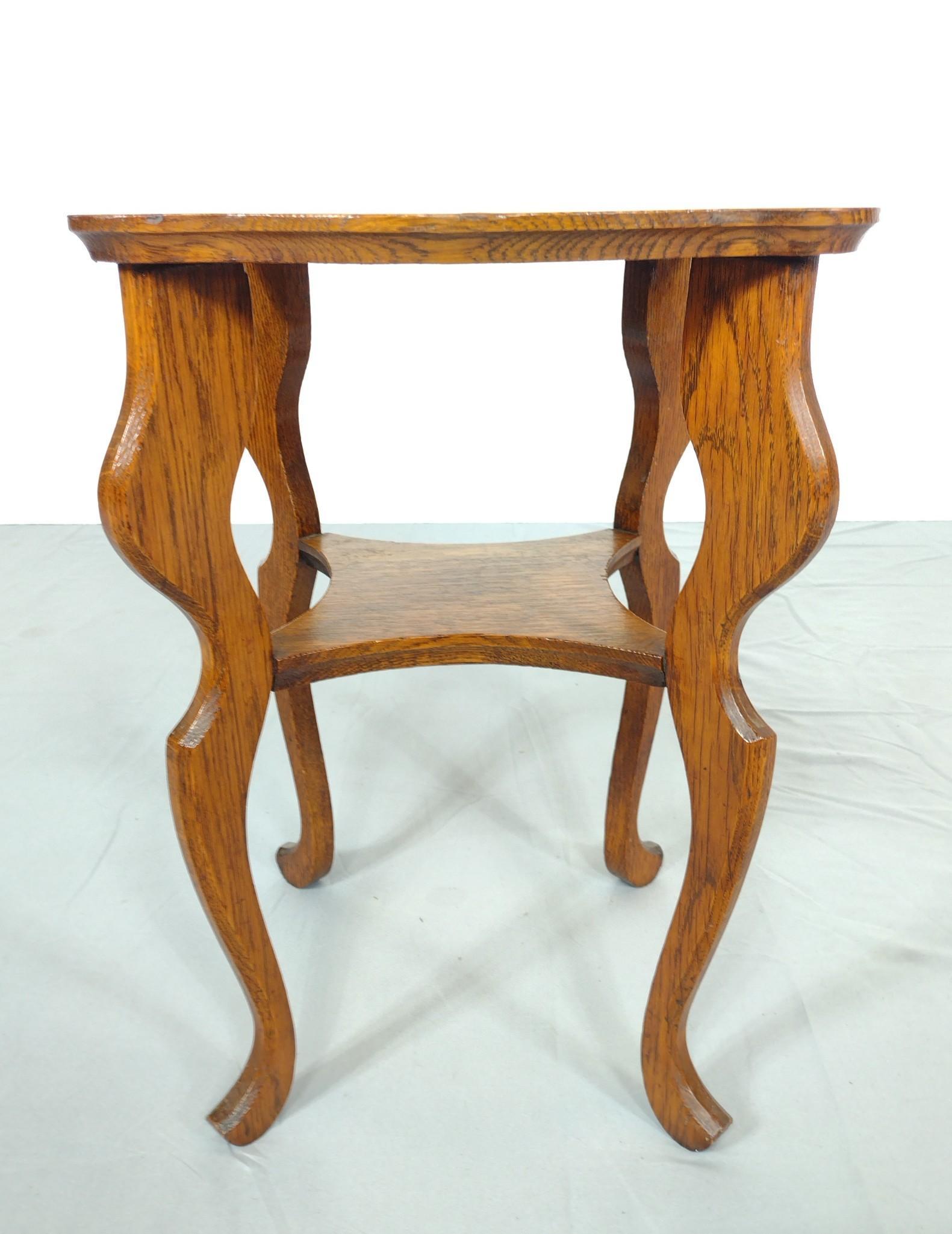 Low Plant Stand: 15" wide X 15" deep X 19-1/4" high. Top has light areas of finish loss. MG. IMPORTANT: Before bidding, please read the terms and conditions. When you registered for the auction you agreed to these ter