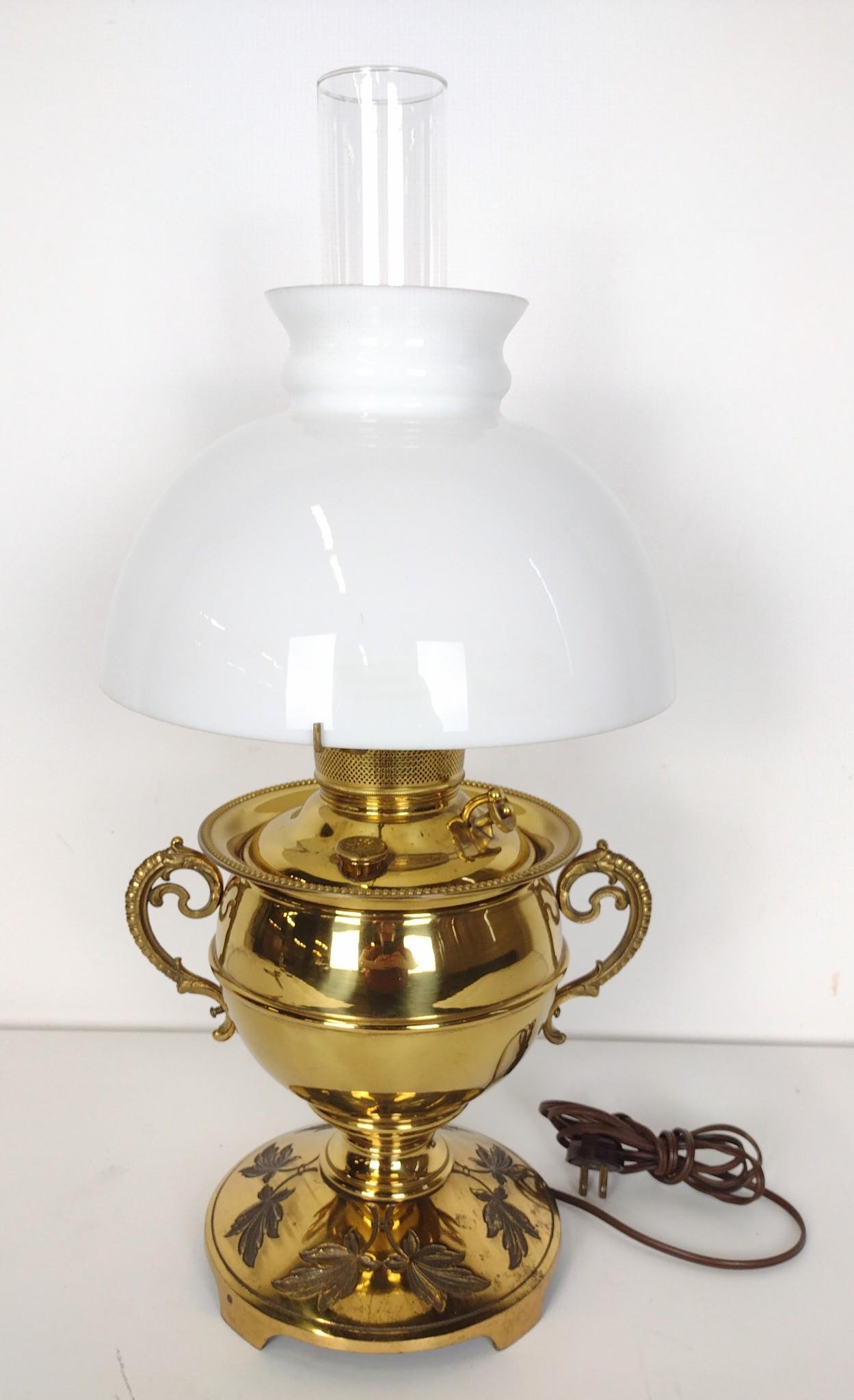 Antique Brass Lamp with Leaf Base (1 of 3)