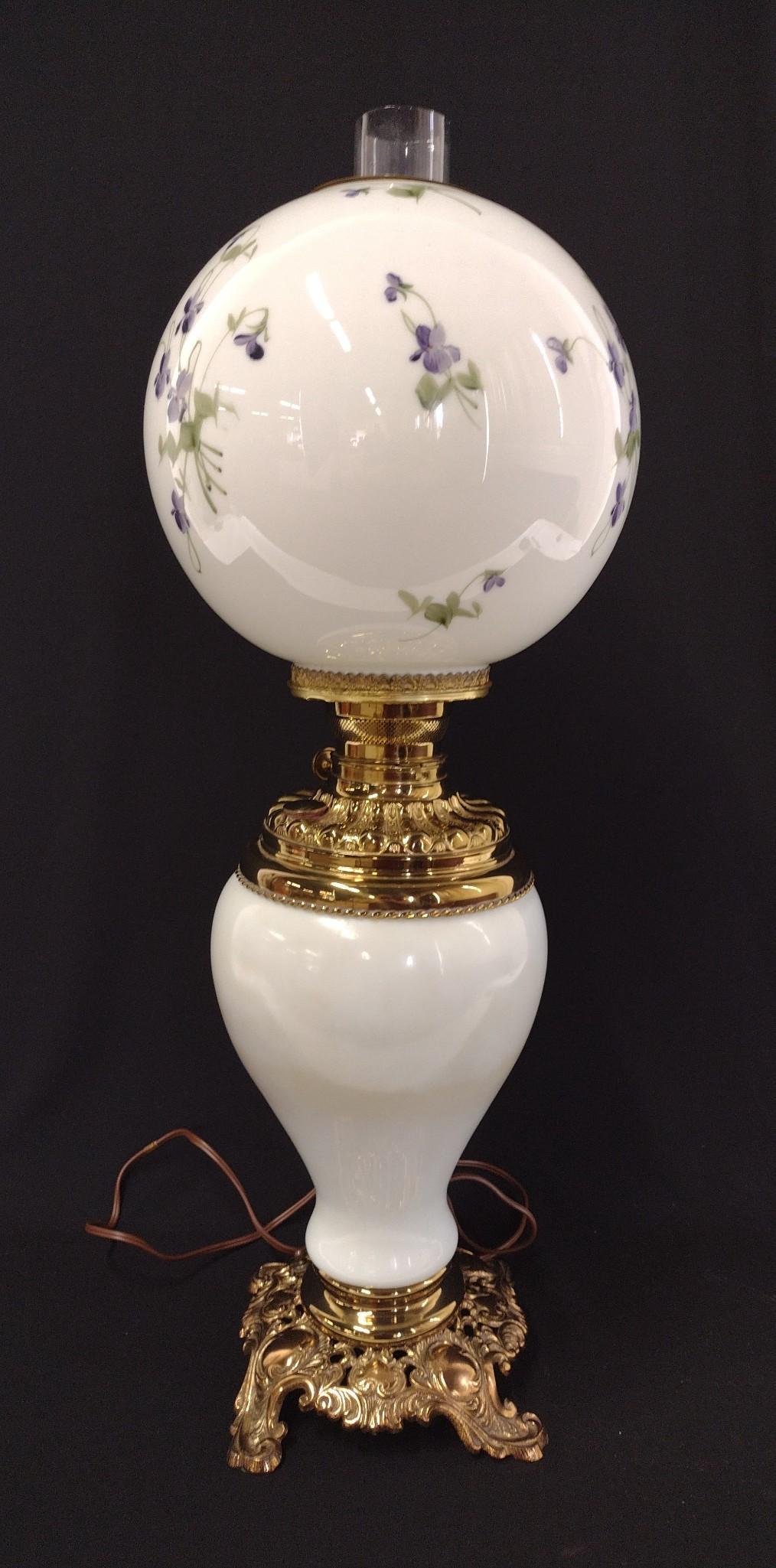 Antique Gone With The Wind Floral Lamp: Works. 27-1/2" high x 9" wide. RM IMPORTANT: Before bidding, please read the terms and conditions. When you registered for the auction you agreed to these terms and will be required to comply with the