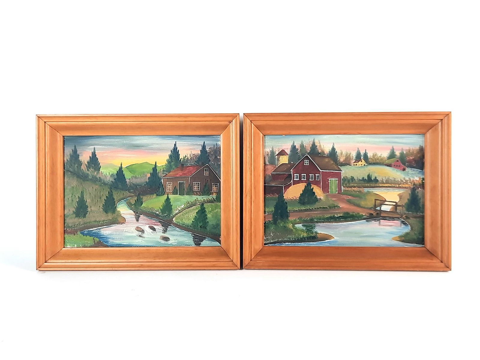 2 Naive Country Stream Paintings (1 of 4)