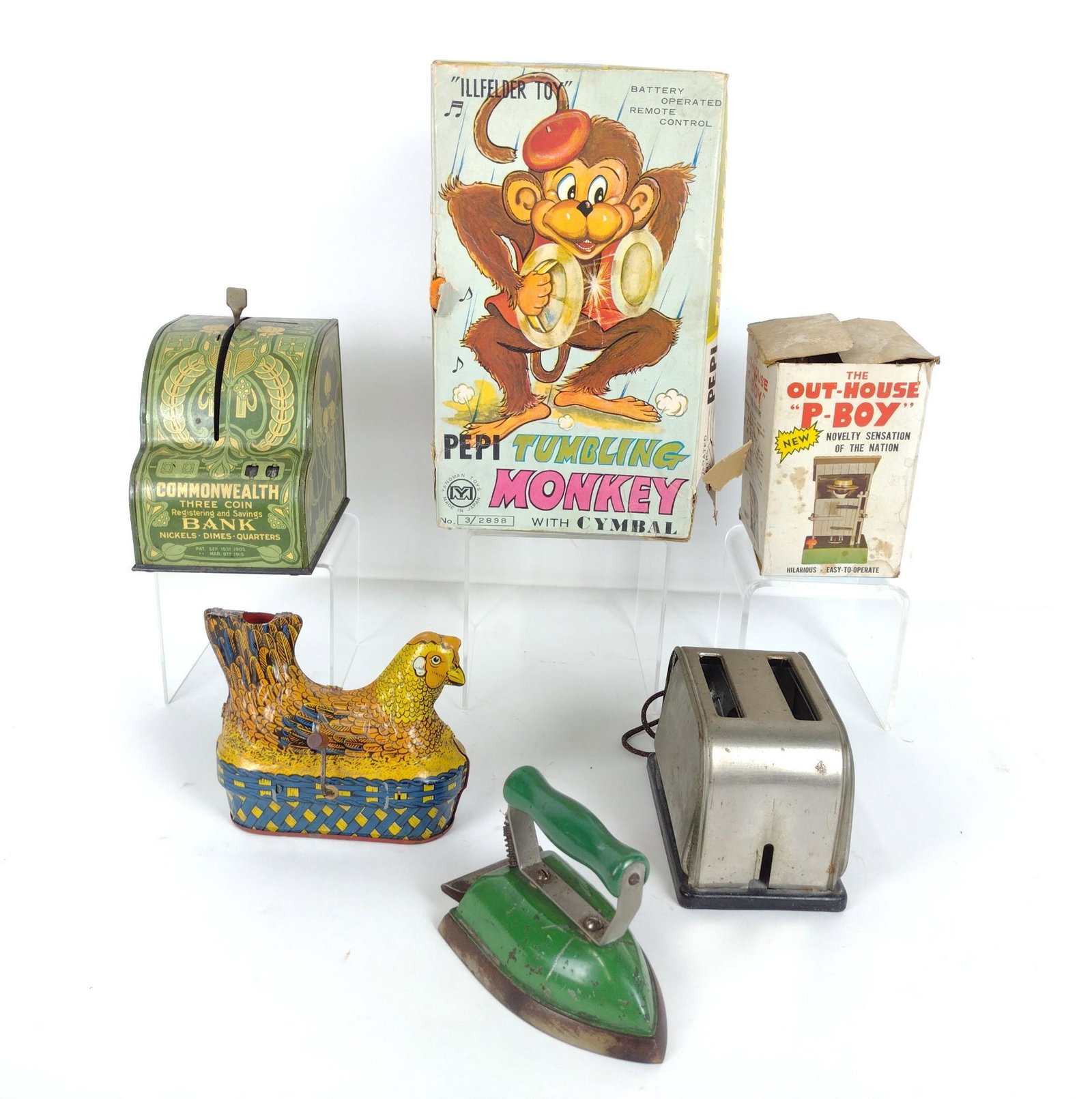 6 Vintage Toys & Bank Incl Tumbling Monkey (1 of 9)